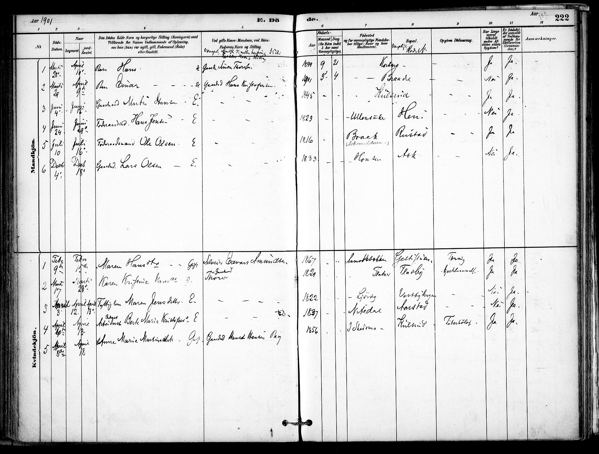 Gjerdrum prestekontor Kirkebøker, SAO/A-10412b/F/Fb/L0001: Parish register (official) no. II 1, 1881-1921, p. 222