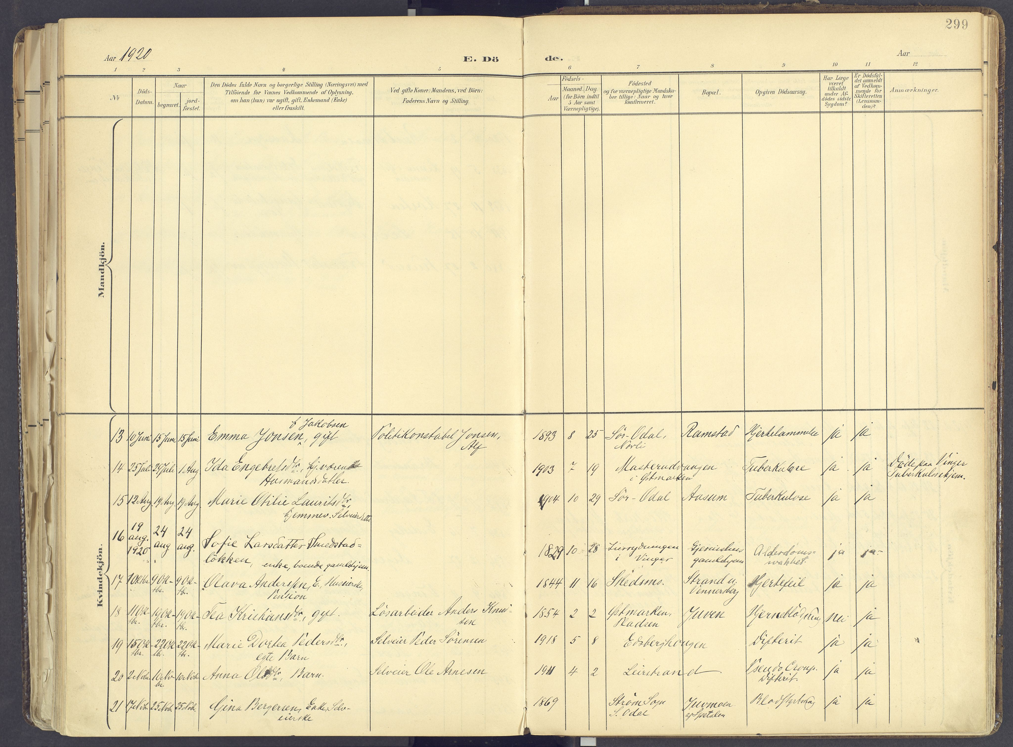 Vinger prestekontor, AV/SAH-PREST-024/H/Ha/Haa/L0017: Parish register (official) no. 17, 1901-1927, p. 299