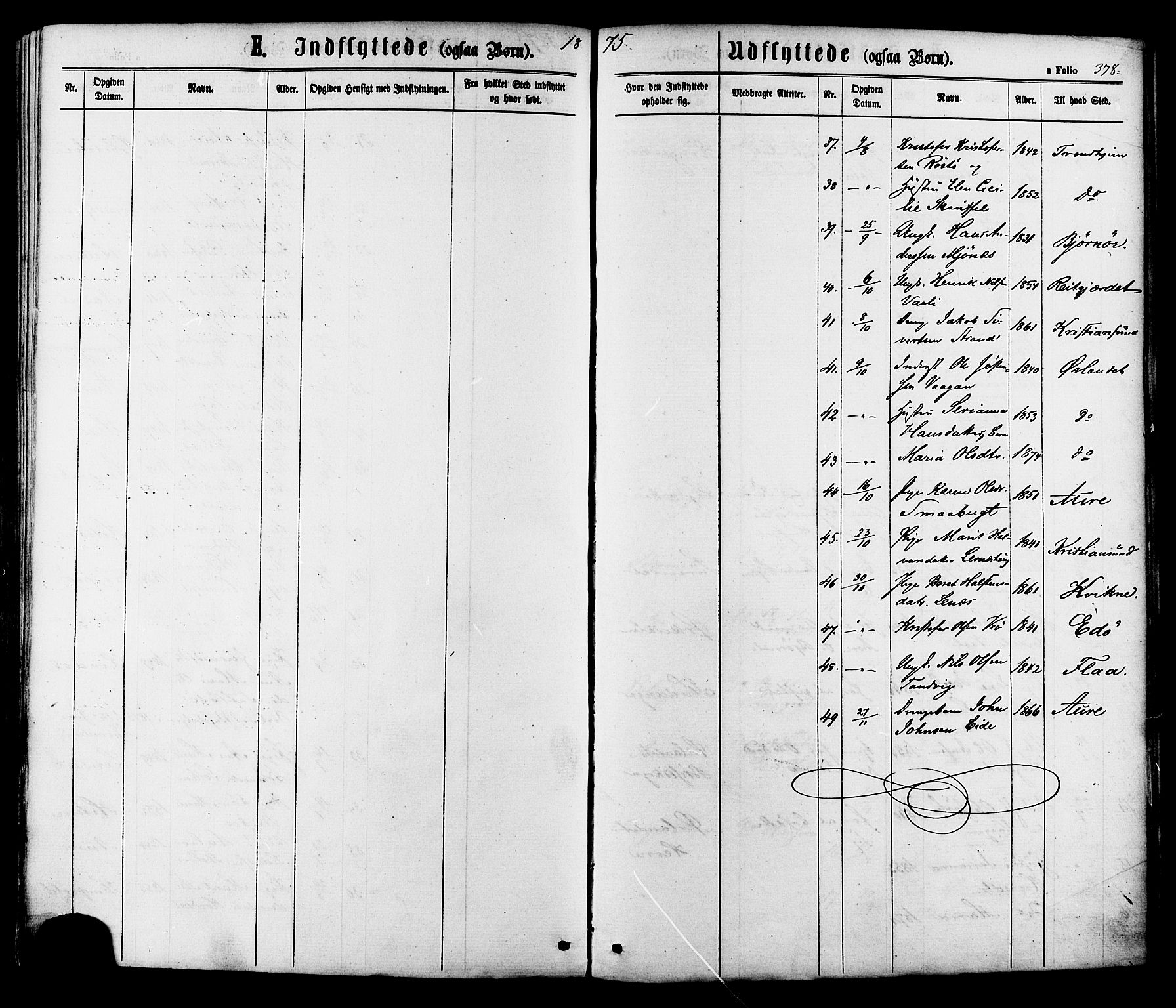 Ministerialprotokoller, klokkerbøker og fødselsregistre - Sør-Trøndelag, AV/SAT-A-1456/630/L0495: Parish register (official) no. 630A08, 1868-1878, p. 378