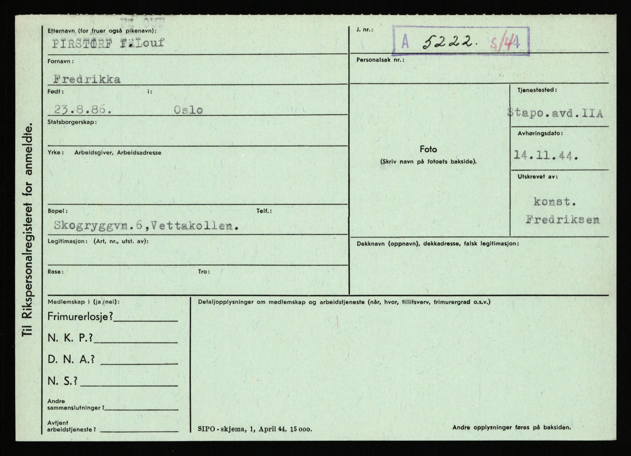 Statspolitiet - Hovedkontoret / Osloavdelingen, AV/RA-S-1329/C/Ca/L0012: Oanæs - Quistgaard	, 1943-1945, p. 4519