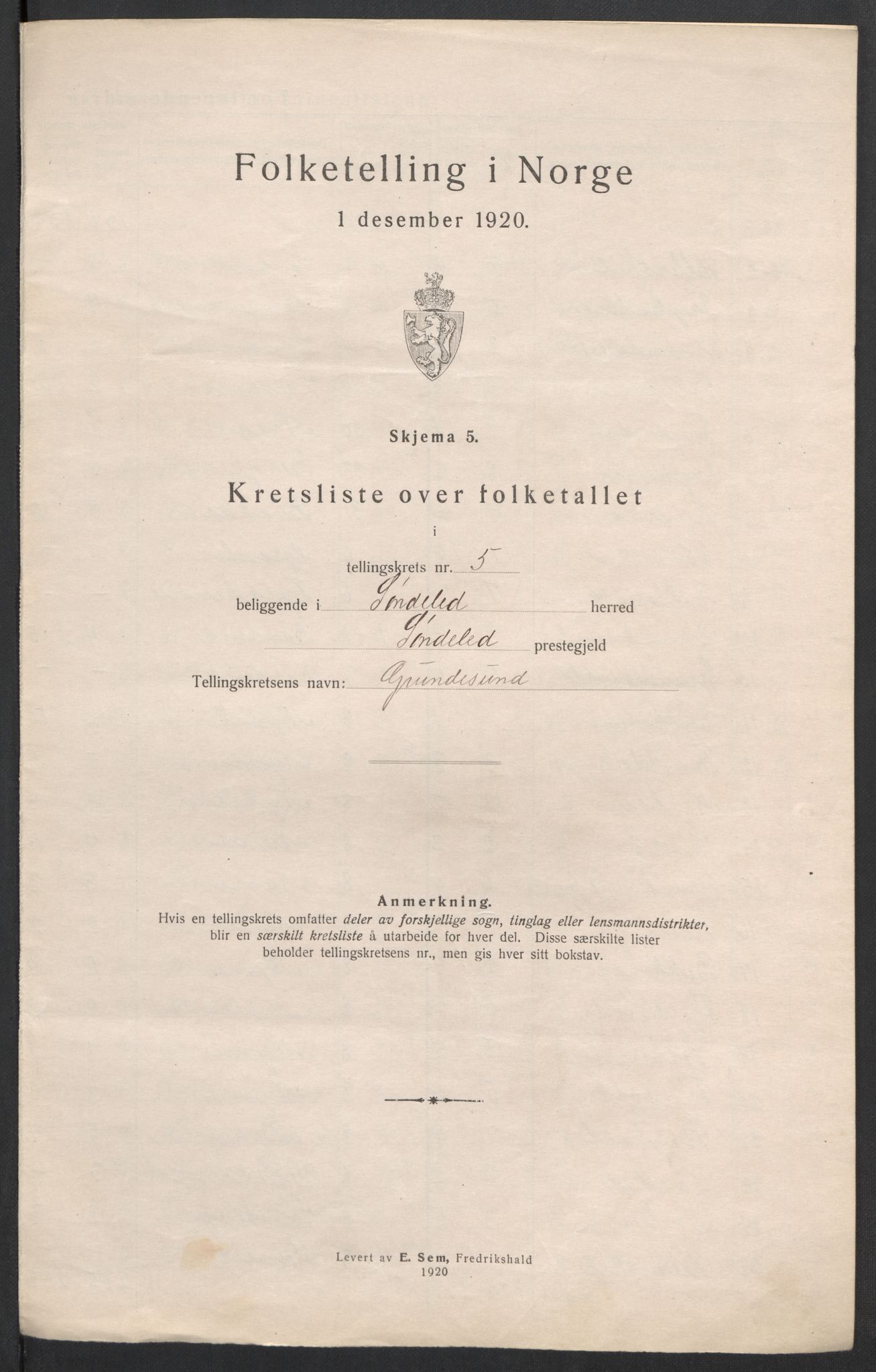 SAK, 1920 census for Søndeled, 1920, p. 18