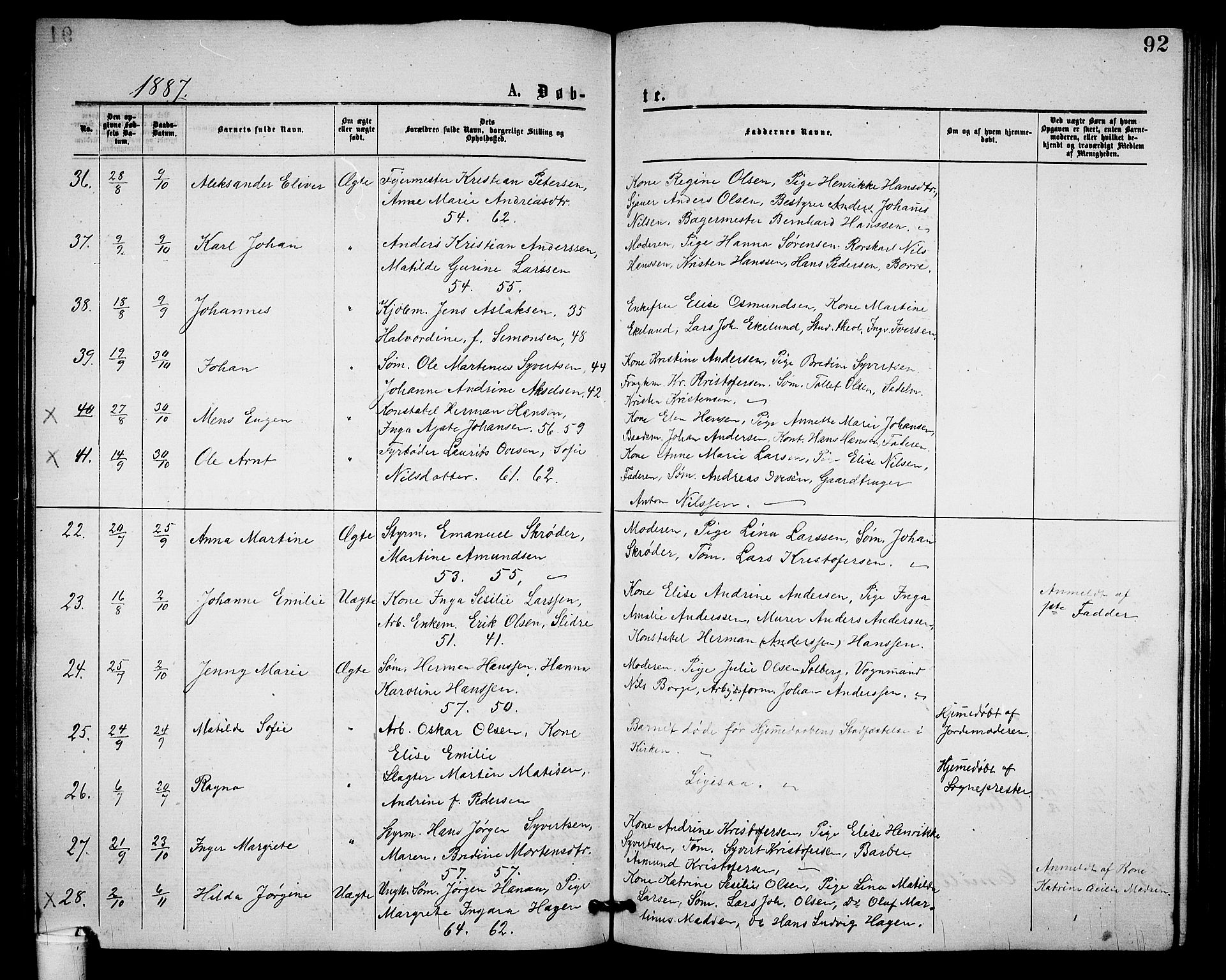 Holmestrand kirkebøker, AV/SAKO-A-346/G/Ga/L0004: Parish register (copy) no. 4, 1874-1888, p. 92