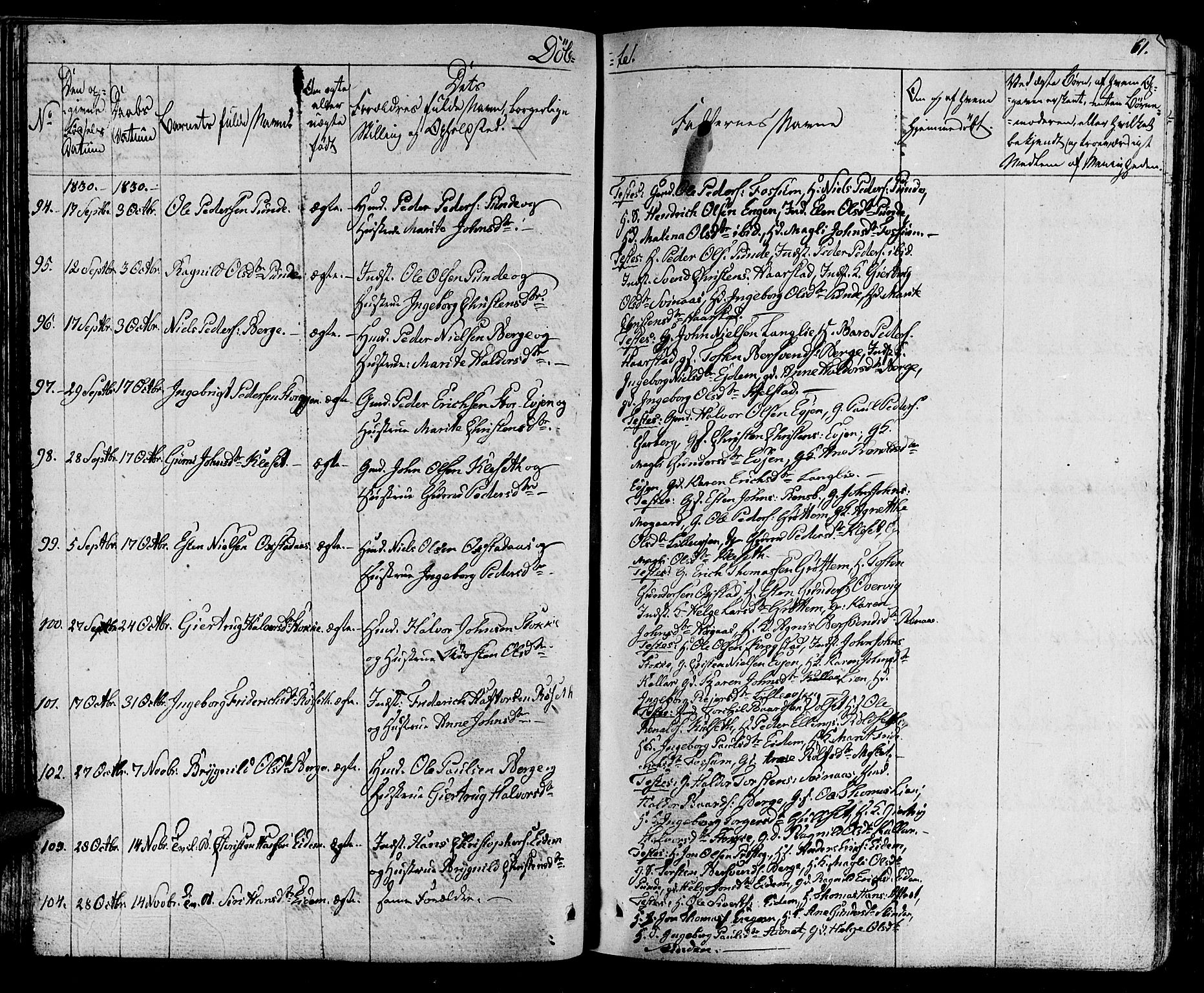 Ministerialprotokoller, klokkerbøker og fødselsregistre - Sør-Trøndelag, SAT/A-1456/695/L1143: Parish register (official) no. 695A05 /1, 1824-1842, p. 61