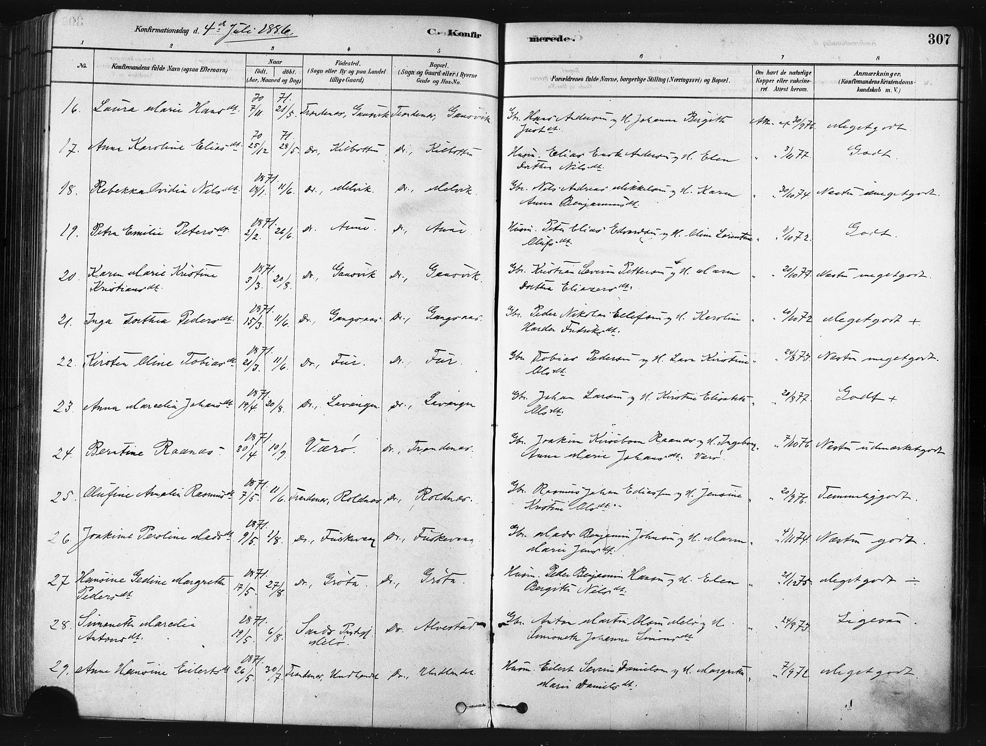 Trondenes sokneprestkontor, SATØ/S-1319/H/Ha/L0014kirke: Parish register (official) no. 14, 1878-1889, p. 307