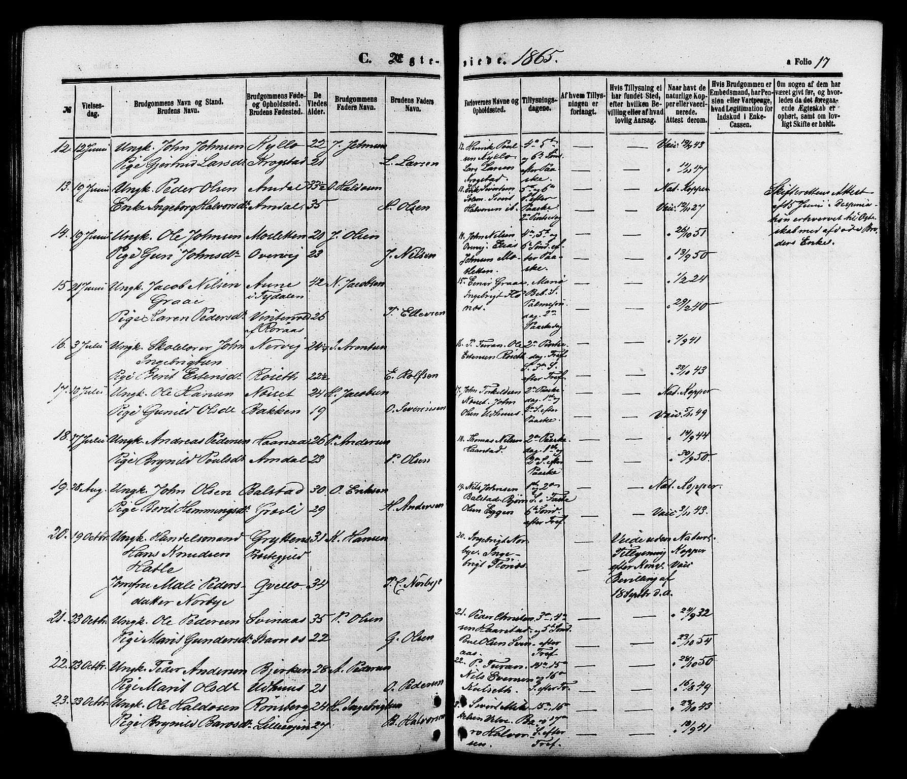 Ministerialprotokoller, klokkerbøker og fødselsregistre - Sør-Trøndelag, SAT/A-1456/695/L1147: Parish register (official) no. 695A07, 1860-1877, p. 17