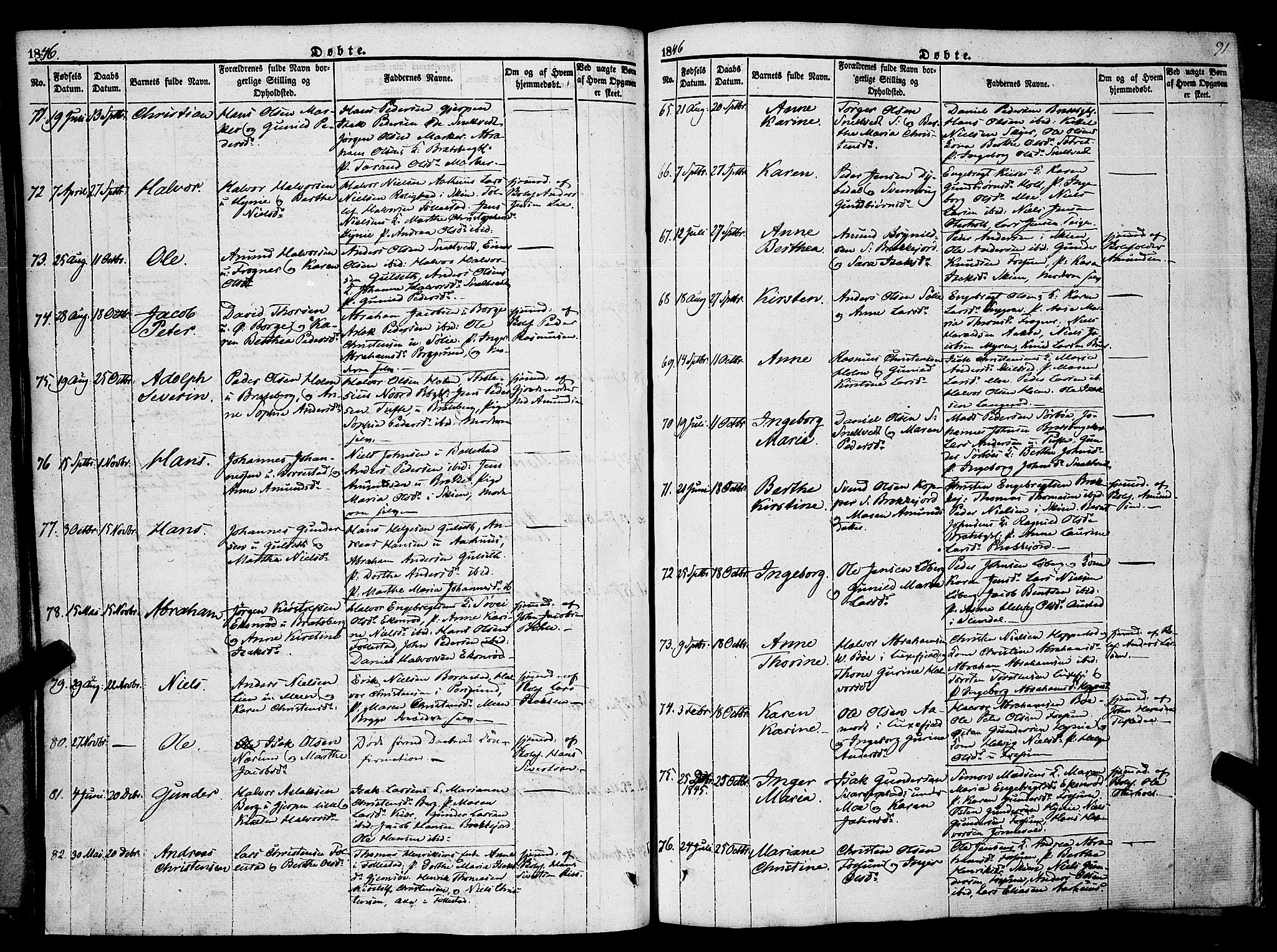 Gjerpen kirkebøker, SAKO/A-265/F/Fa/L0007a: Parish register (official) no. I 7A, 1834-1857, p. 91