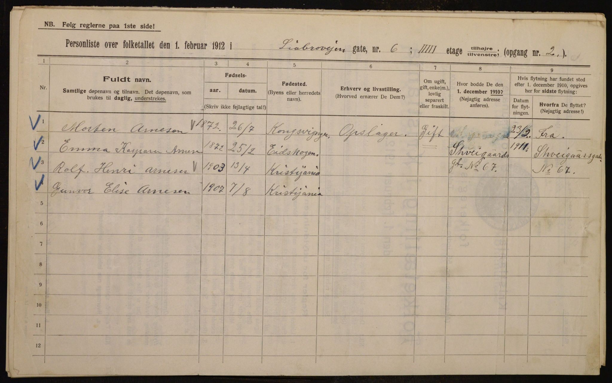 OBA, Municipal Census 1912 for Kristiania, 1912, p. 58169