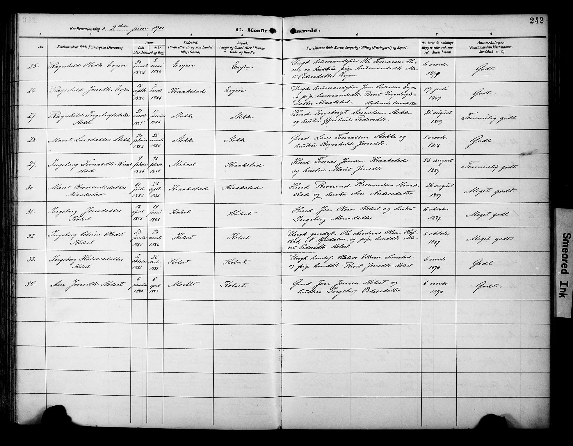 Ministerialprotokoller, klokkerbøker og fødselsregistre - Sør-Trøndelag, AV/SAT-A-1456/695/L1149: Parish register (official) no. 695A09, 1891-1902, p. 242
