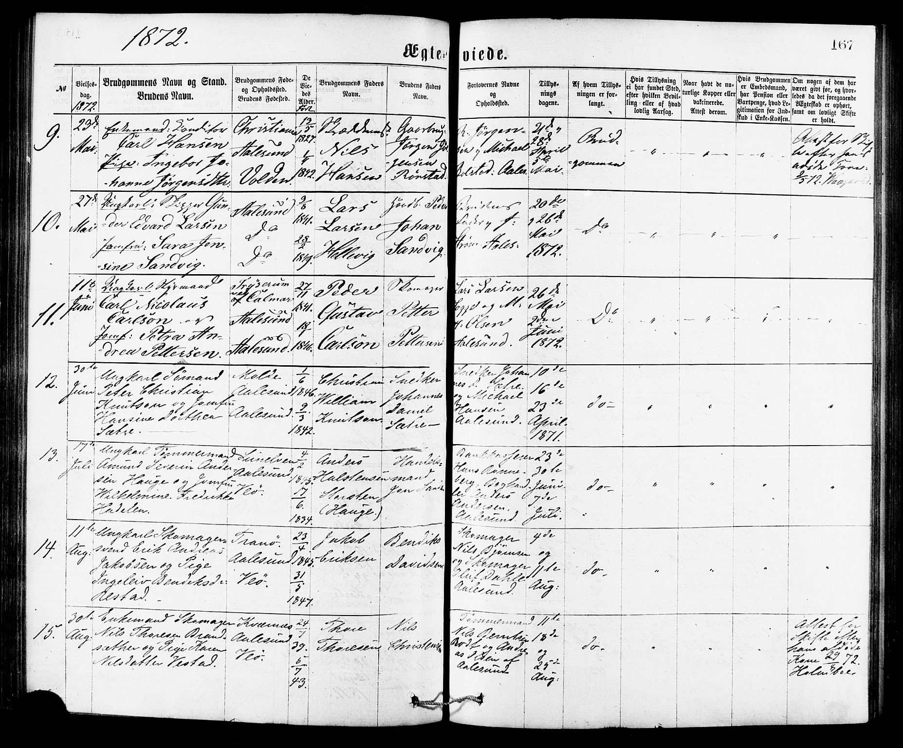 Ministerialprotokoller, klokkerbøker og fødselsregistre - Møre og Romsdal, SAT/A-1454/529/L0453: Parish register (official) no. 529A03, 1872-1877, p. 167