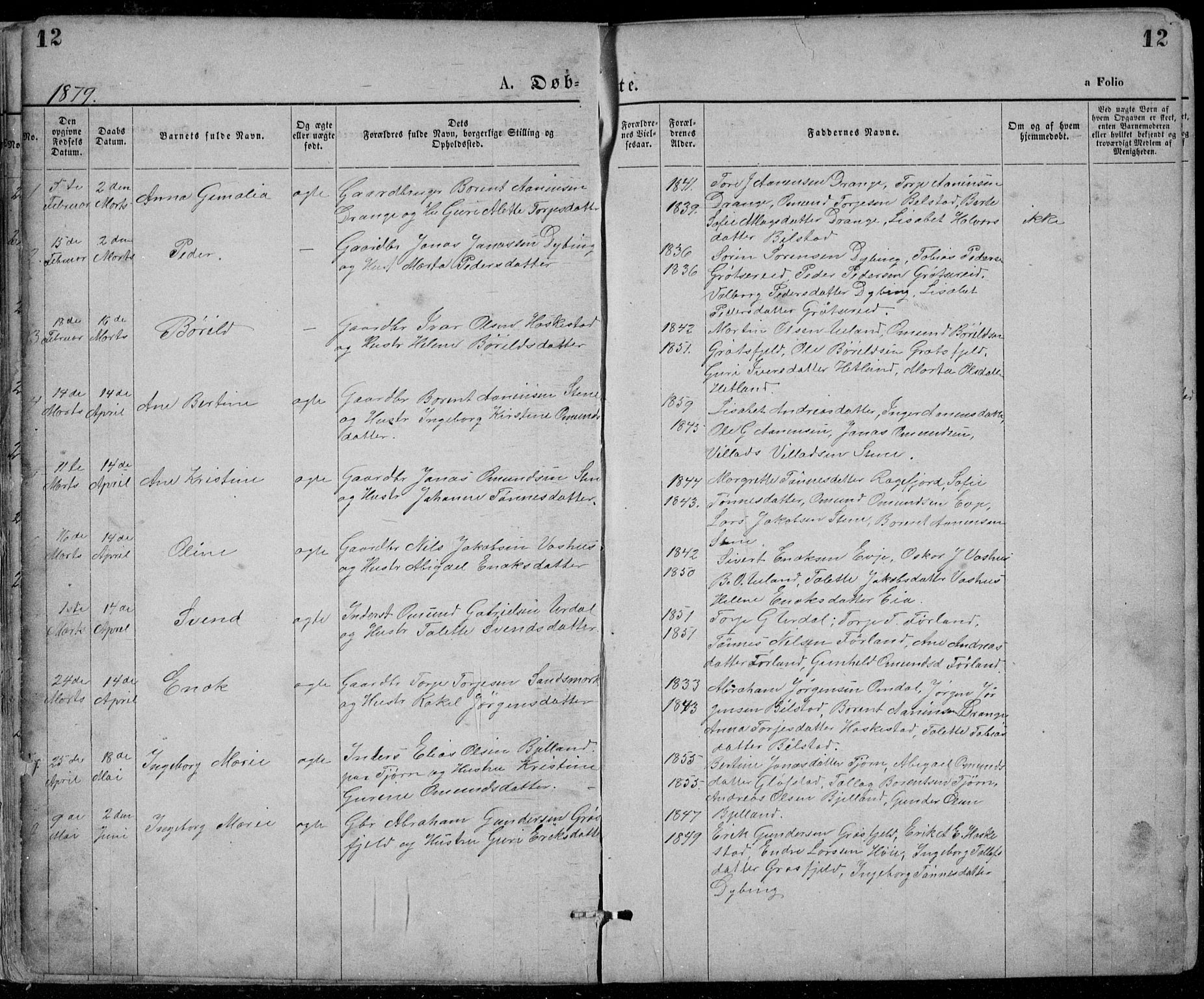 Lund sokneprestkontor, AV/SAST-A-101809/S07/L0005: Parish register (copy) no. B 5, 1875-1889, p. 12