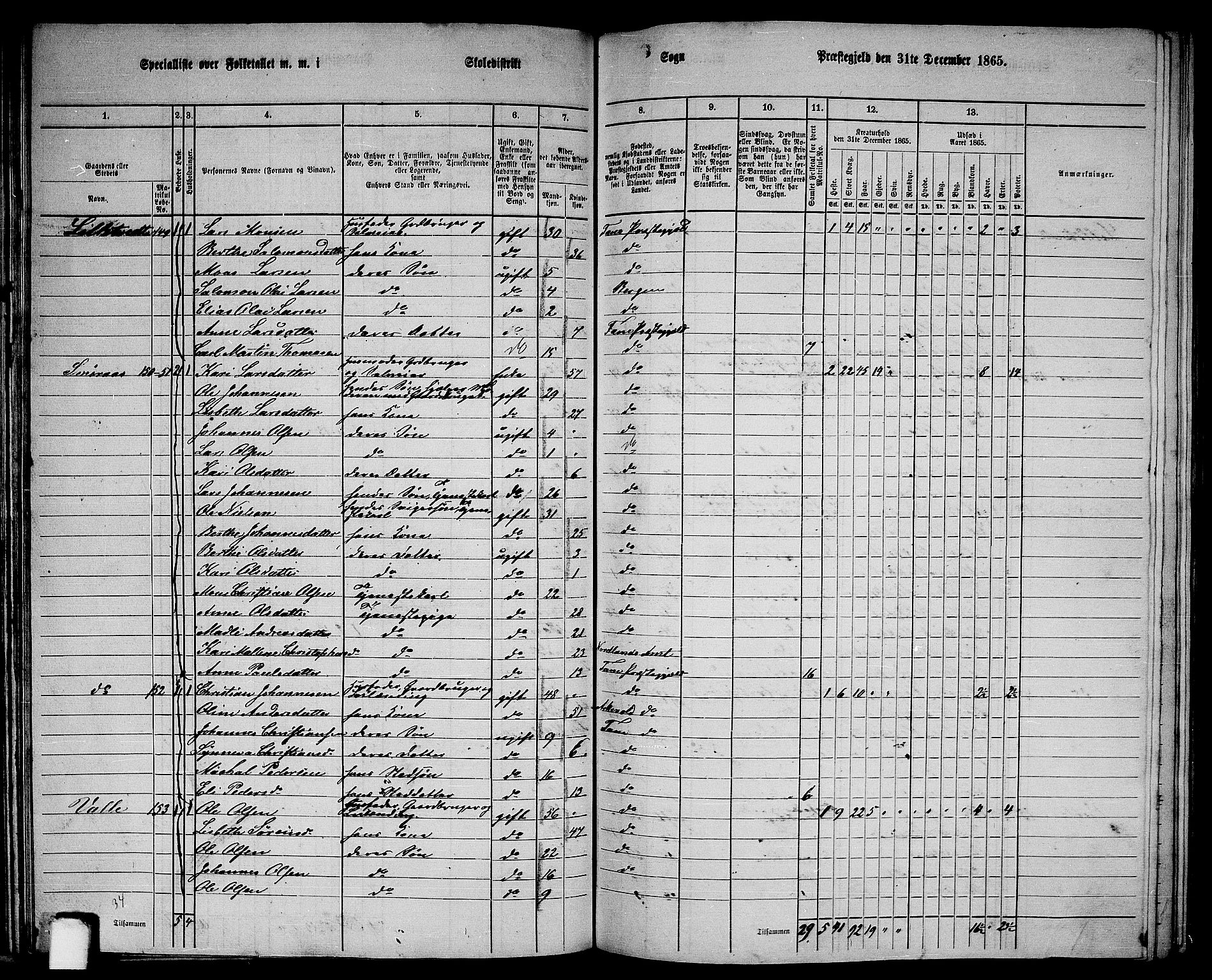 RA, 1865 census for Fana, 1865, p. 68