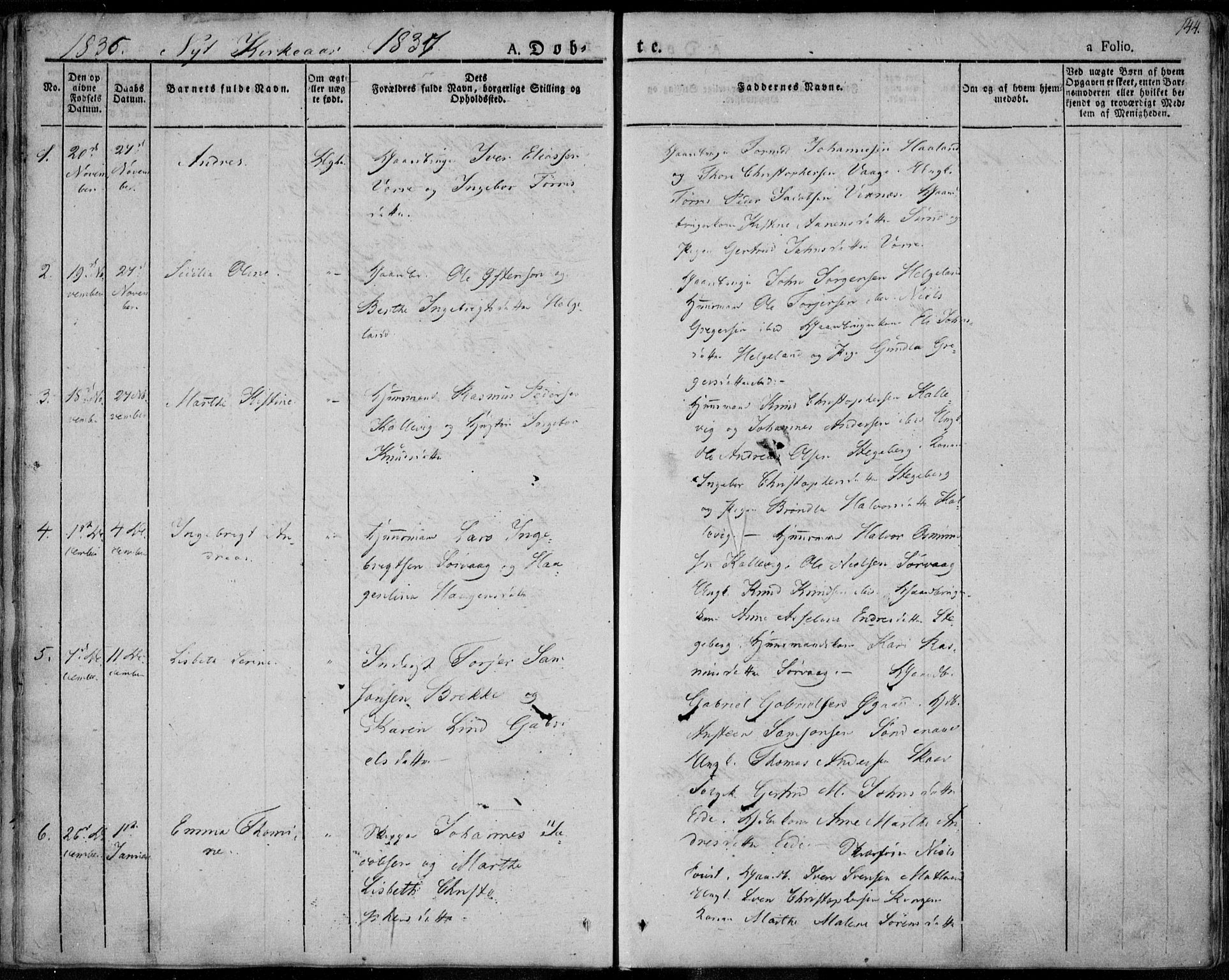 Avaldsnes sokneprestkontor, SAST/A -101851/H/Ha/Haa/L0005: Parish register (official) no. A 5.1, 1825-1841, p. 144