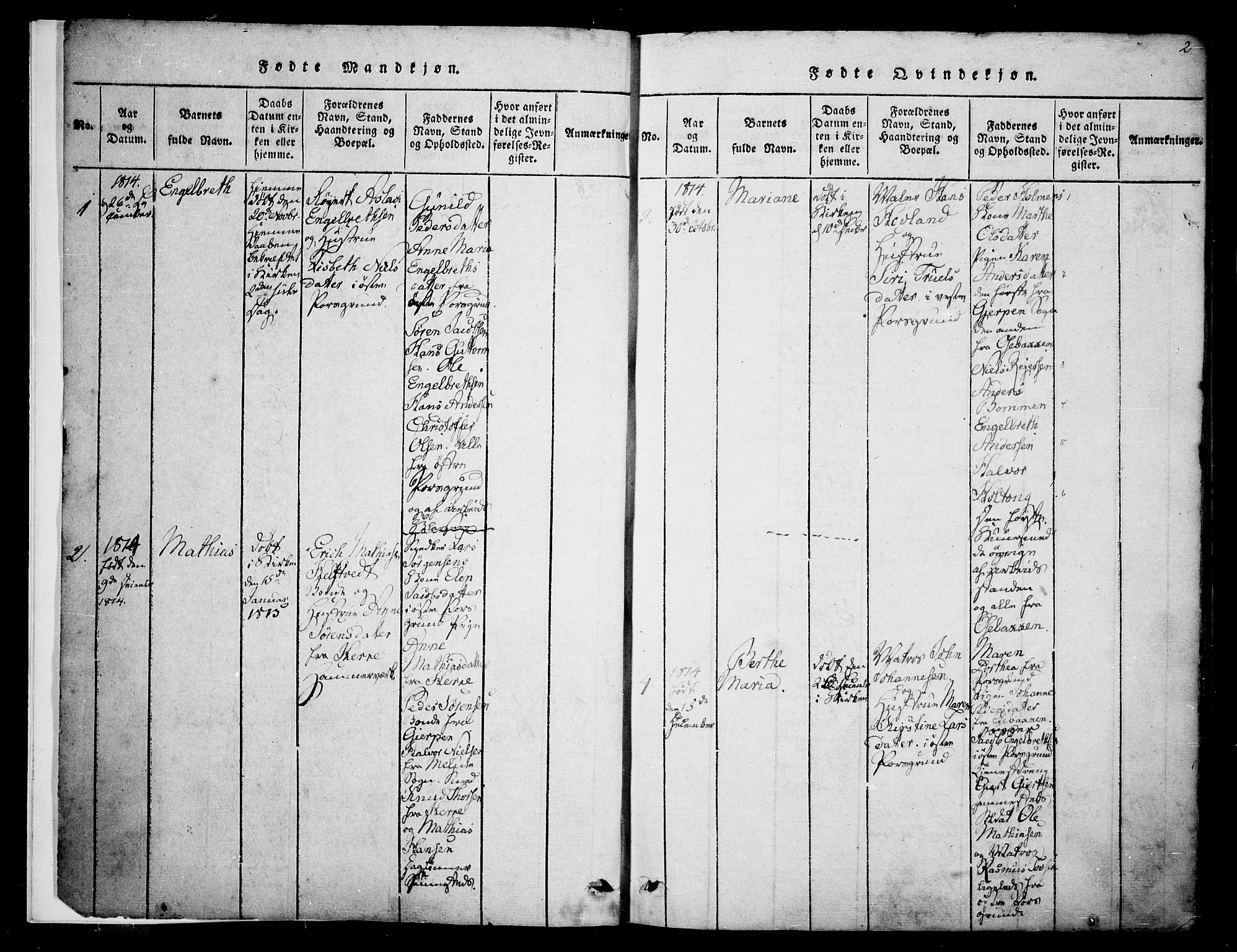 Porsgrunn kirkebøker , SAKO/A-104/F/Fa/L0004: Parish register (official) no. 4, 1814-1828, p. 2