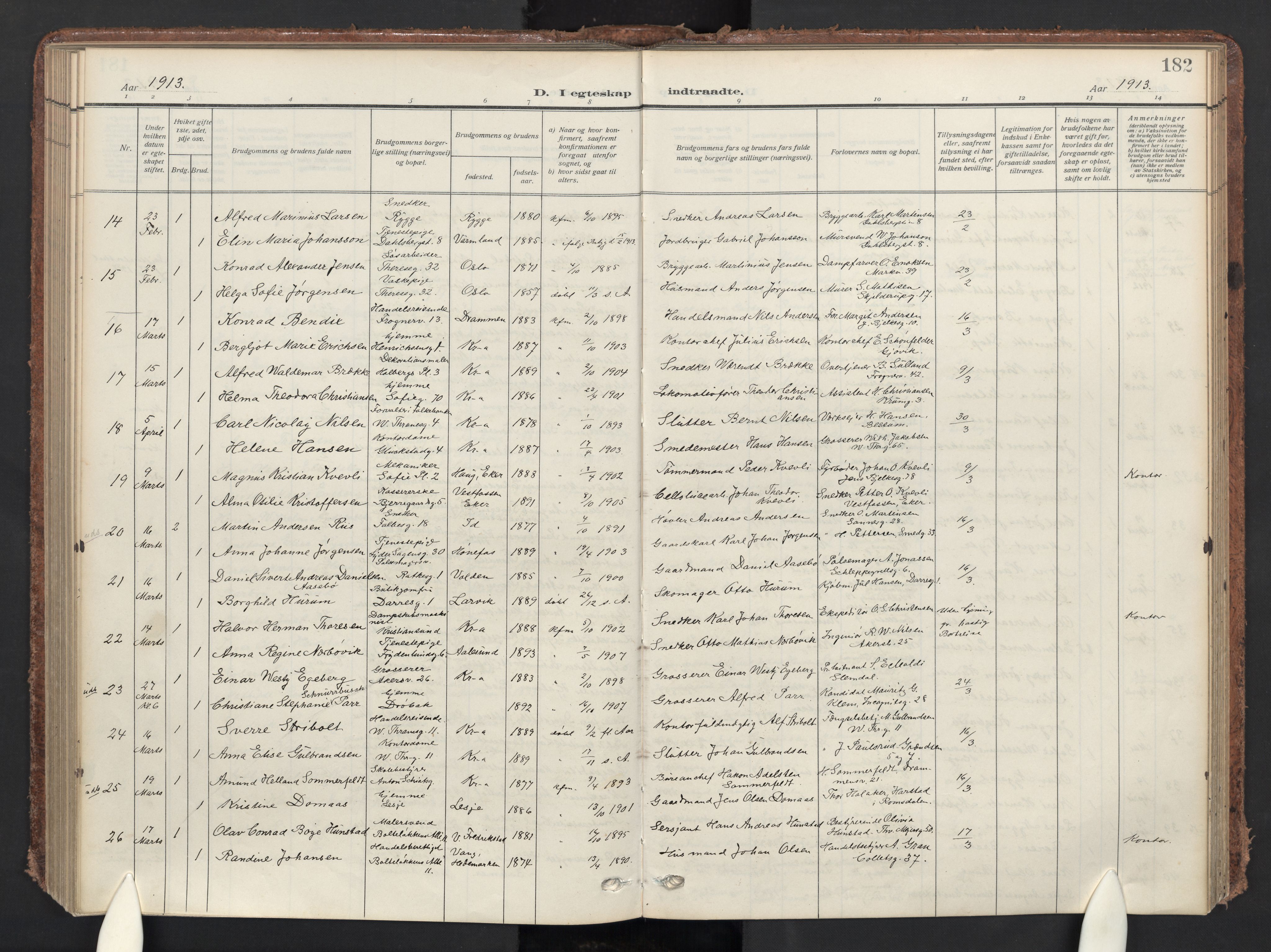 Gamle Aker prestekontor Kirkebøker, SAO/A-10617a/F/L0015: Parish register (official) no. 15, 1911-1924, p. 182