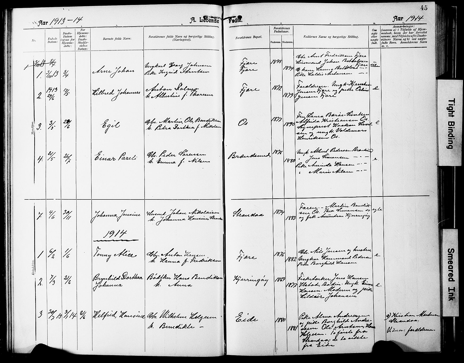 Ministerialprotokoller, klokkerbøker og fødselsregistre - Nordland, SAT/A-1459/803/L0077: Parish register (copy) no. 803C04, 1897-1930, p. 45