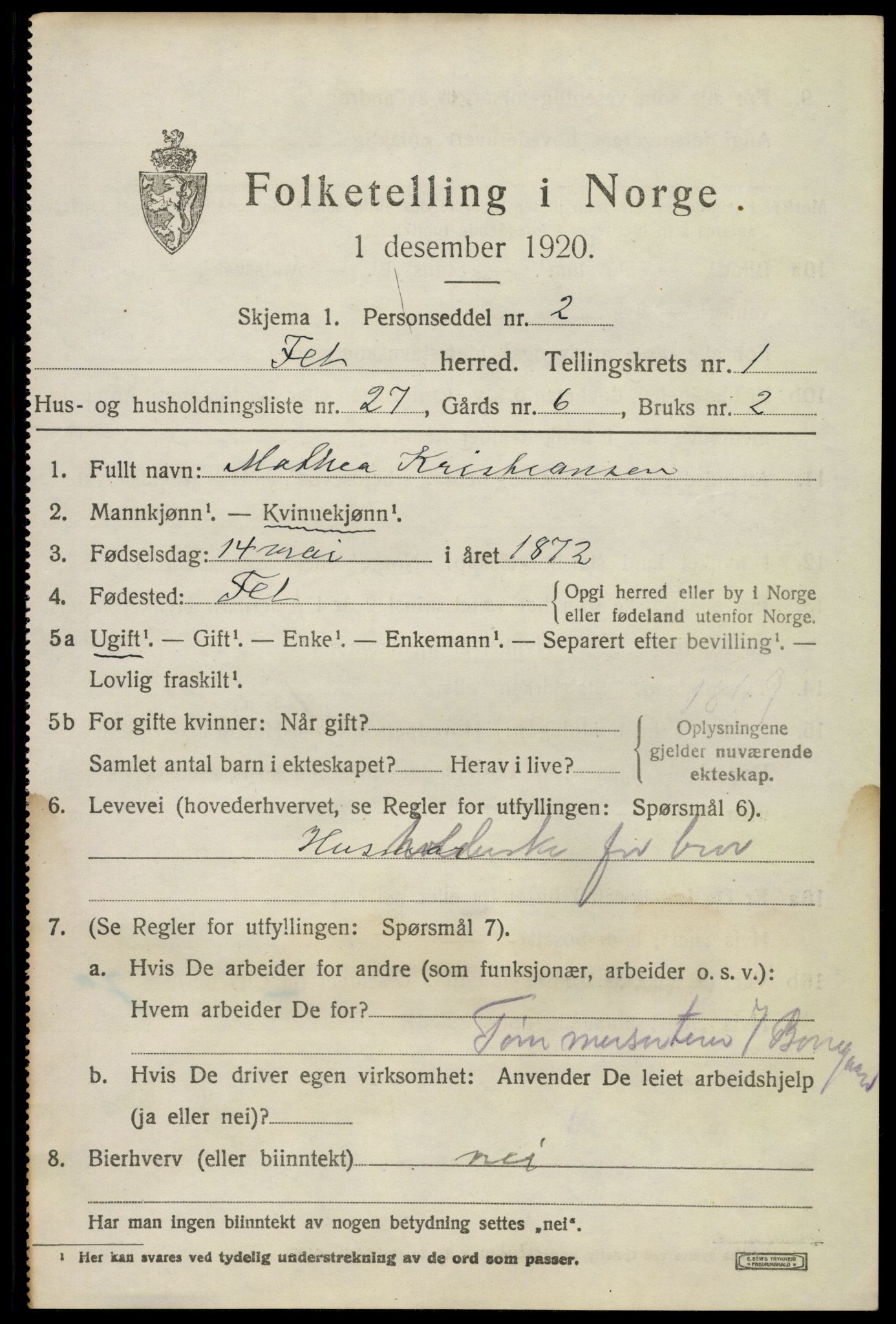 SAO, 1920 census for Fet, 1920, p. 2112