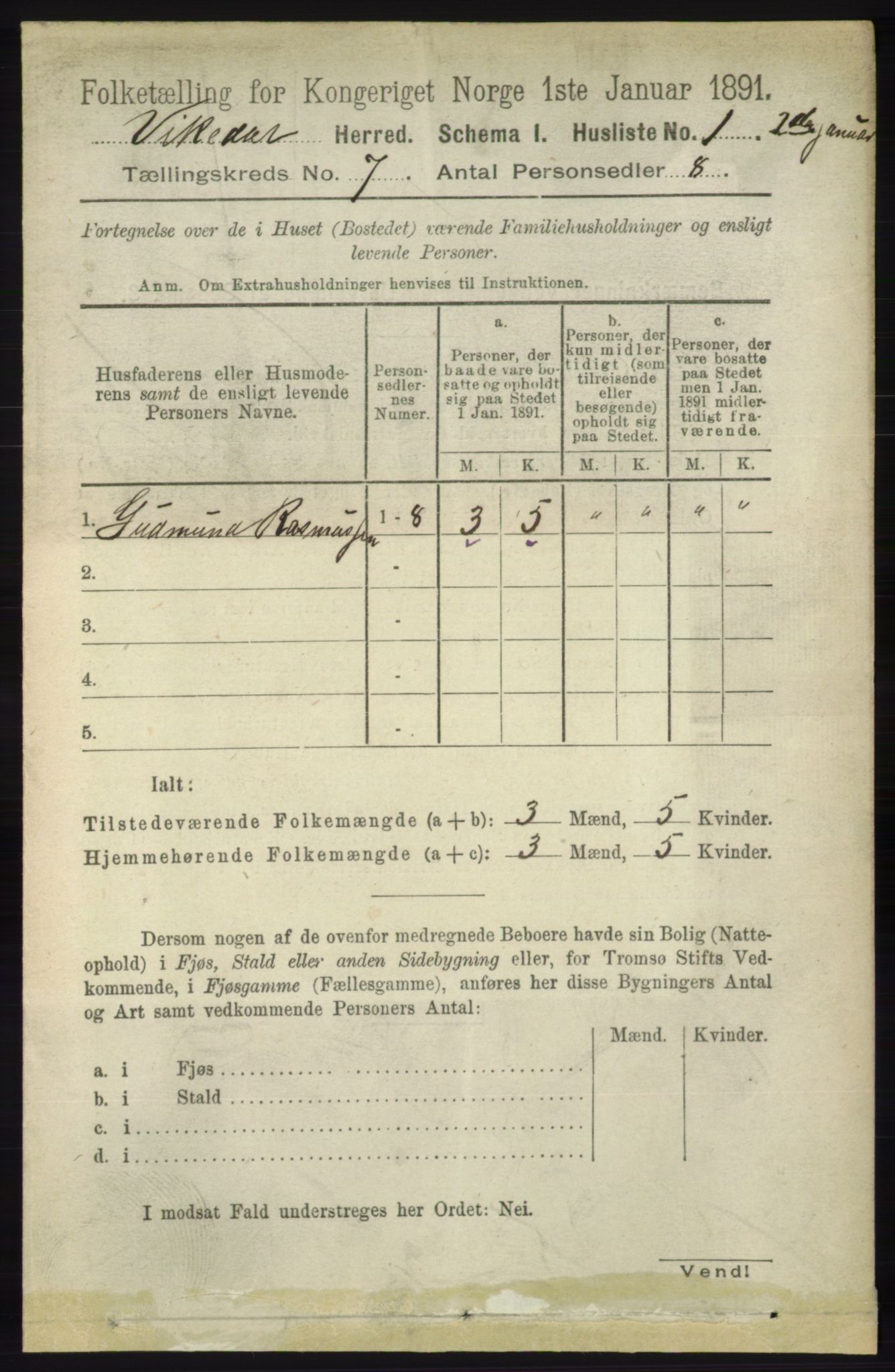RA, 1891 census for 1157 Vikedal, 1891, p. 1993