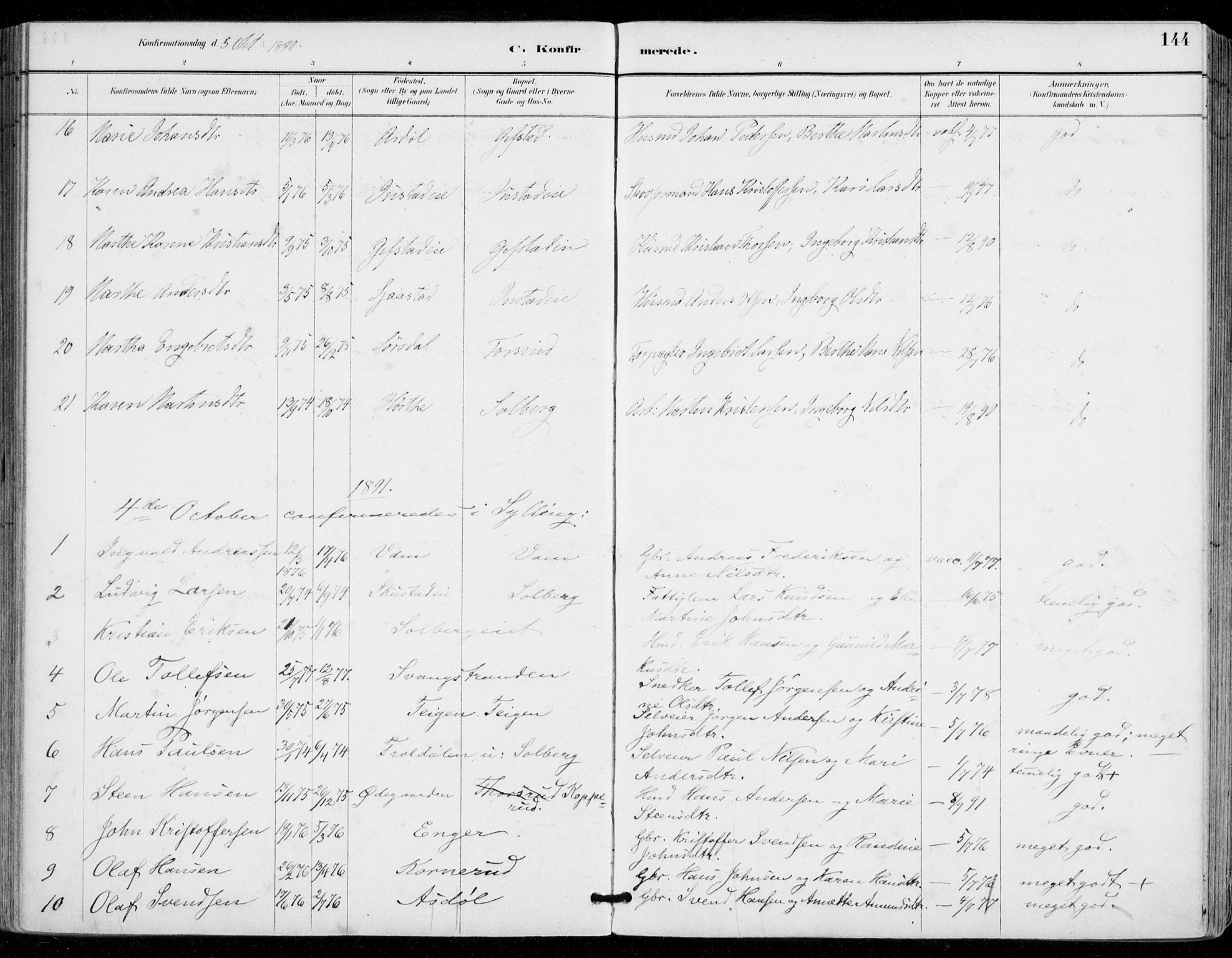 Sylling kirkebøker, SAKO/A-247/F/Fa/L0001: Parish register (official) no. 1, 1883-1910, p. 144