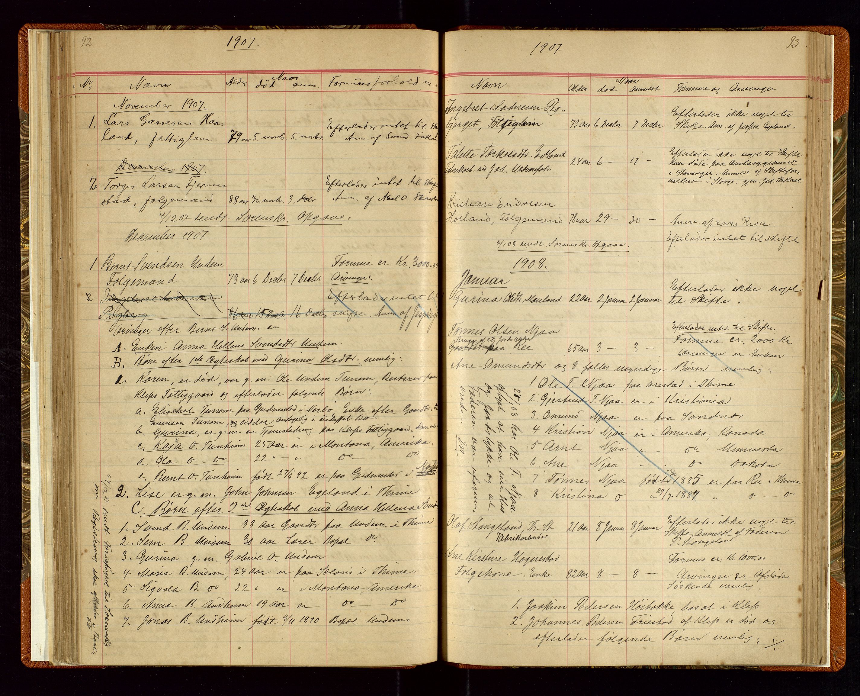 Time lensmannskontor, SAST/A-100420/Gga/L0001: Dødsfallprotokoll m/alfabetisk register, 1880-1921, p. 92-93