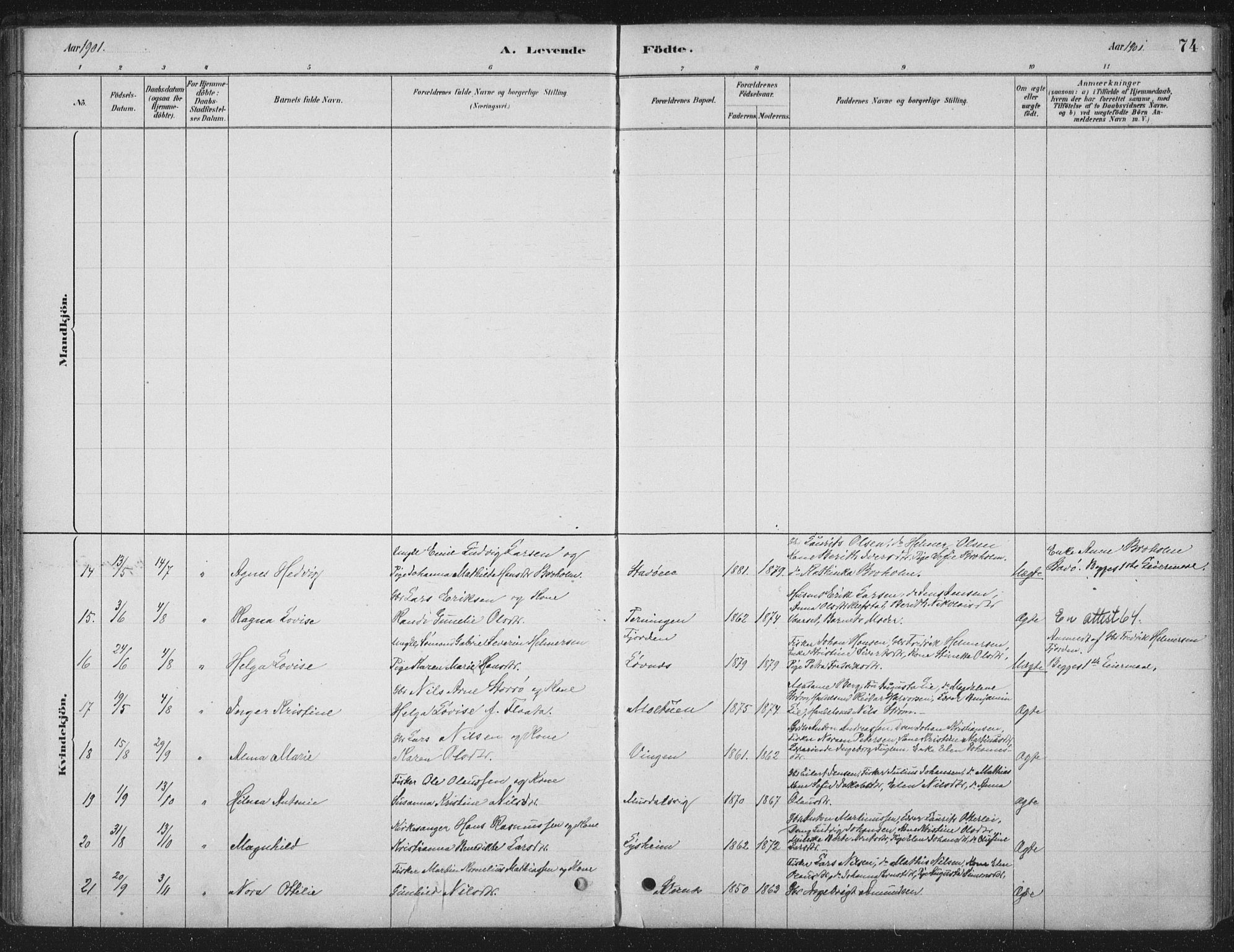 Ministerialprotokoller, klokkerbøker og fødselsregistre - Sør-Trøndelag, AV/SAT-A-1456/662/L0755: Parish register (official) no. 662A01, 1879-1905, p. 74