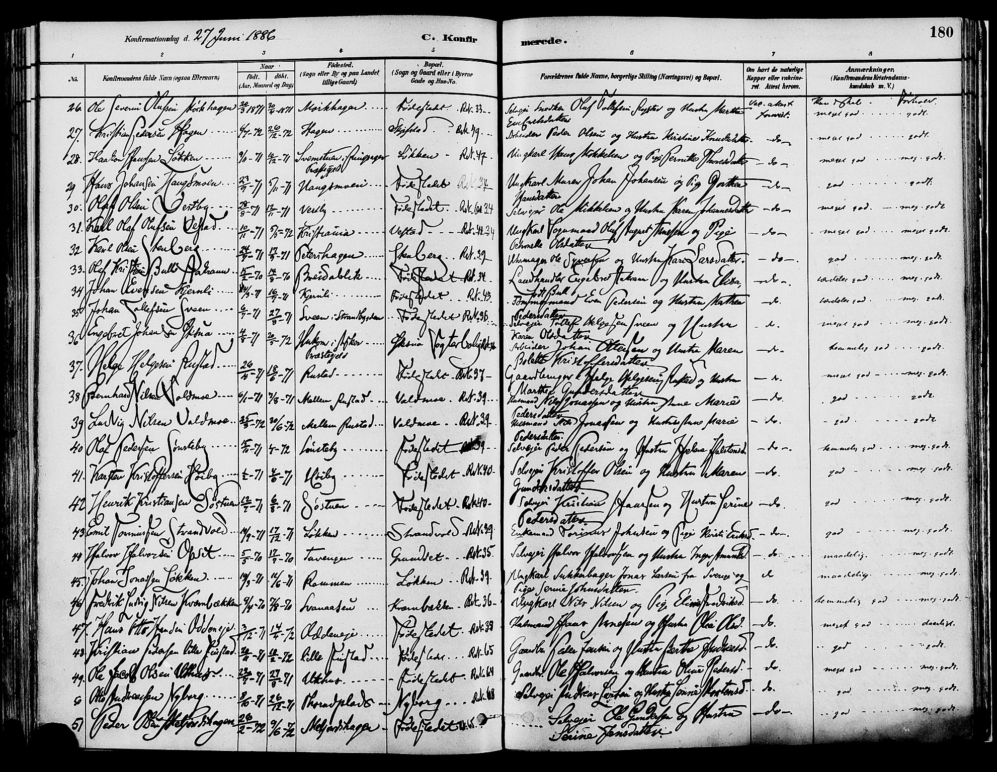 Elverum prestekontor, AV/SAH-PREST-044/H/Ha/Haa/L0013: Parish register (official) no. 13, 1880-1890, p. 180