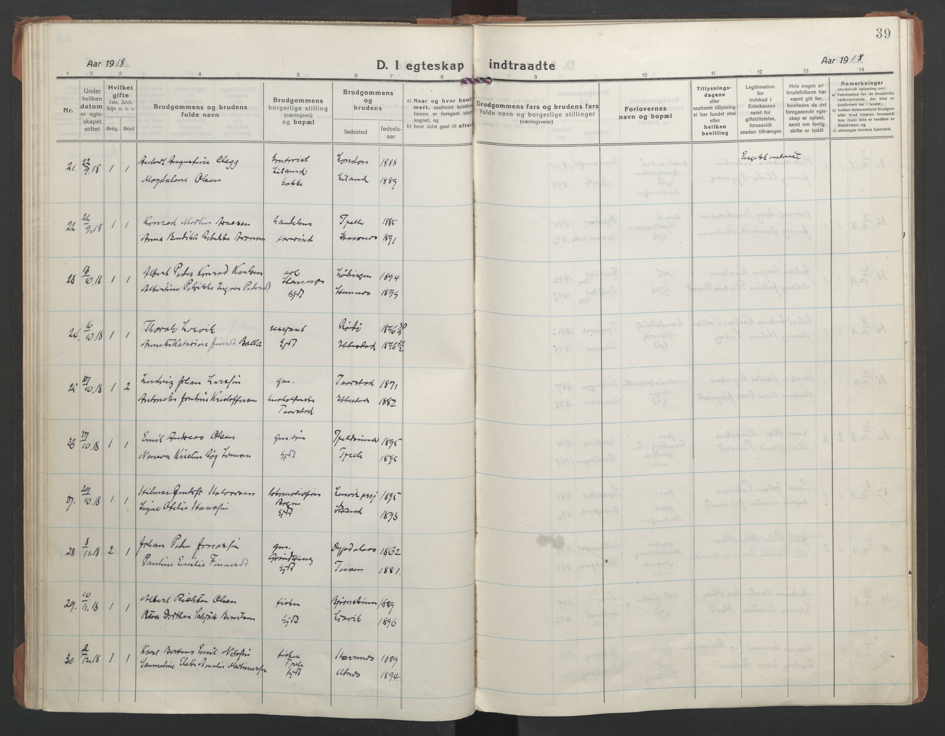 Ministerialprotokoller, klokkerbøker og fødselsregistre - Nordland, AV/SAT-A-1459/863/L0902: Parish register (official) no. 863A14, 1906-1937, p. 39