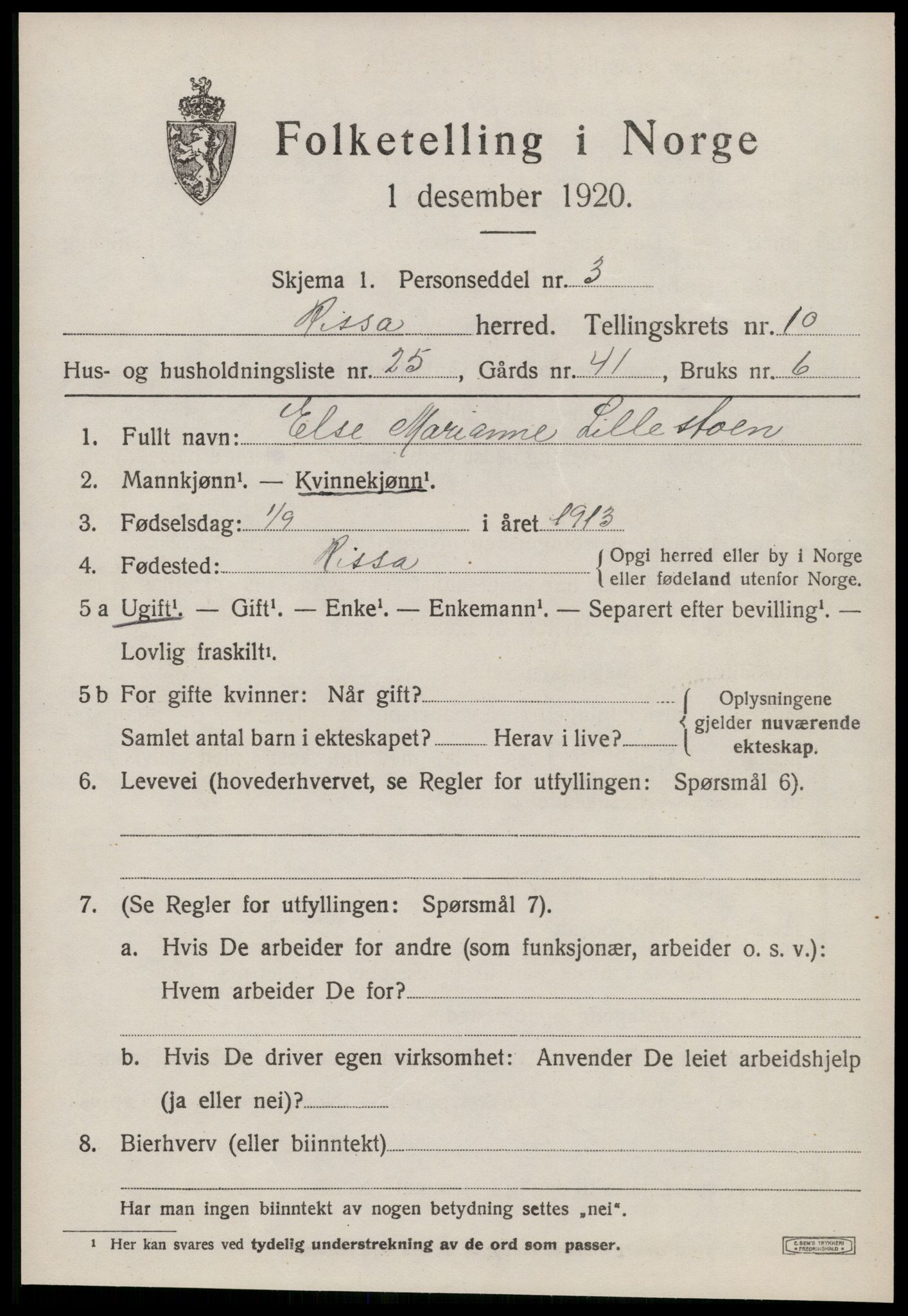 SAT, 1920 census for Rissa, 1920, p. 6877