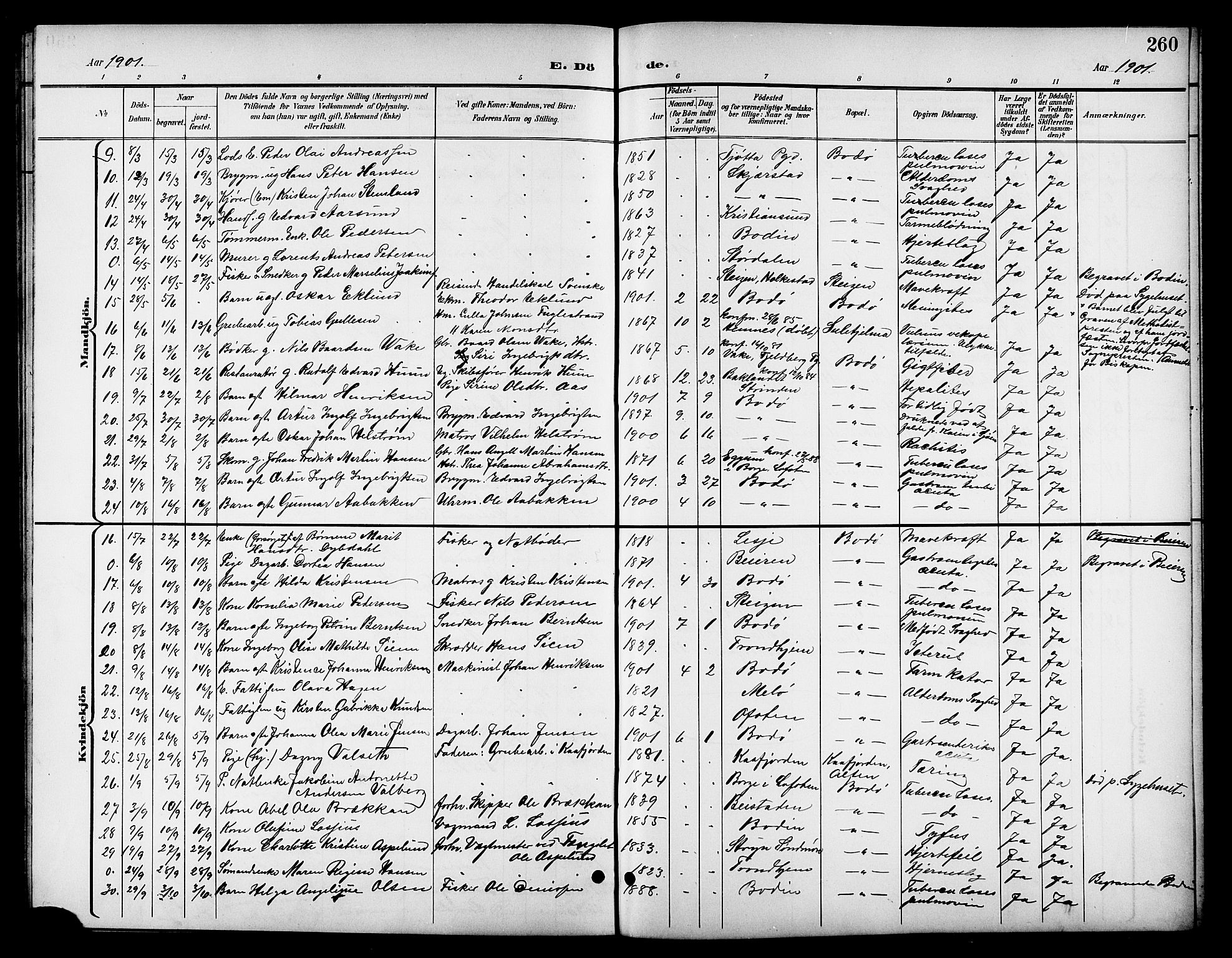 Ministerialprotokoller, klokkerbøker og fødselsregistre - Nordland, SAT/A-1459/801/L0033: Parish register (copy) no. 801C08, 1898-1910, p. 260