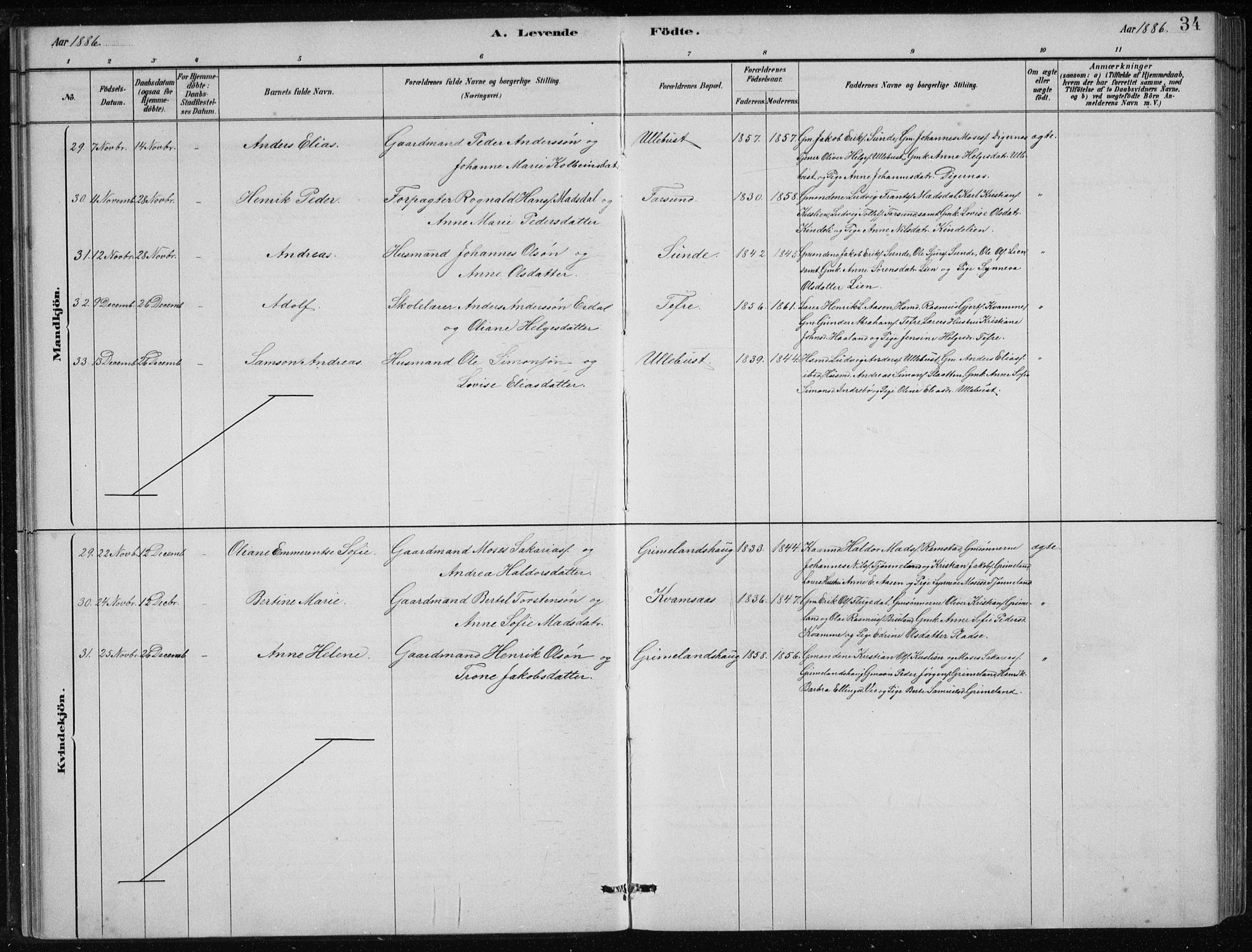 Førde sokneprestembete, AV/SAB-A-79901/H/Hab/Haba/L0002: Parish register (copy) no. A 2, 1881-1898, p. 34