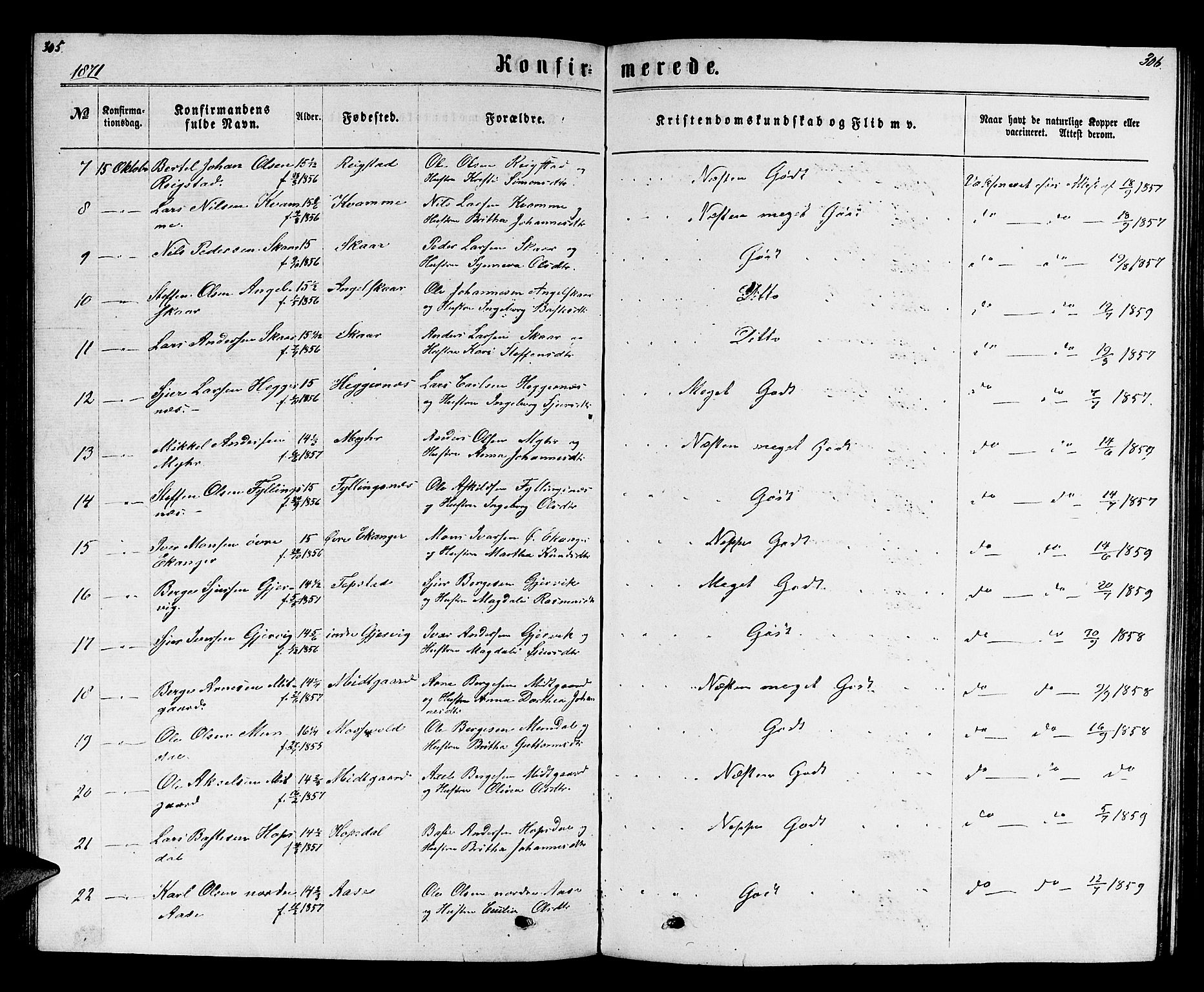 Hamre sokneprestembete, SAB/A-75501/H/Ha/Hab: Parish register (copy) no. B 2, 1863-1880, p. 305-306