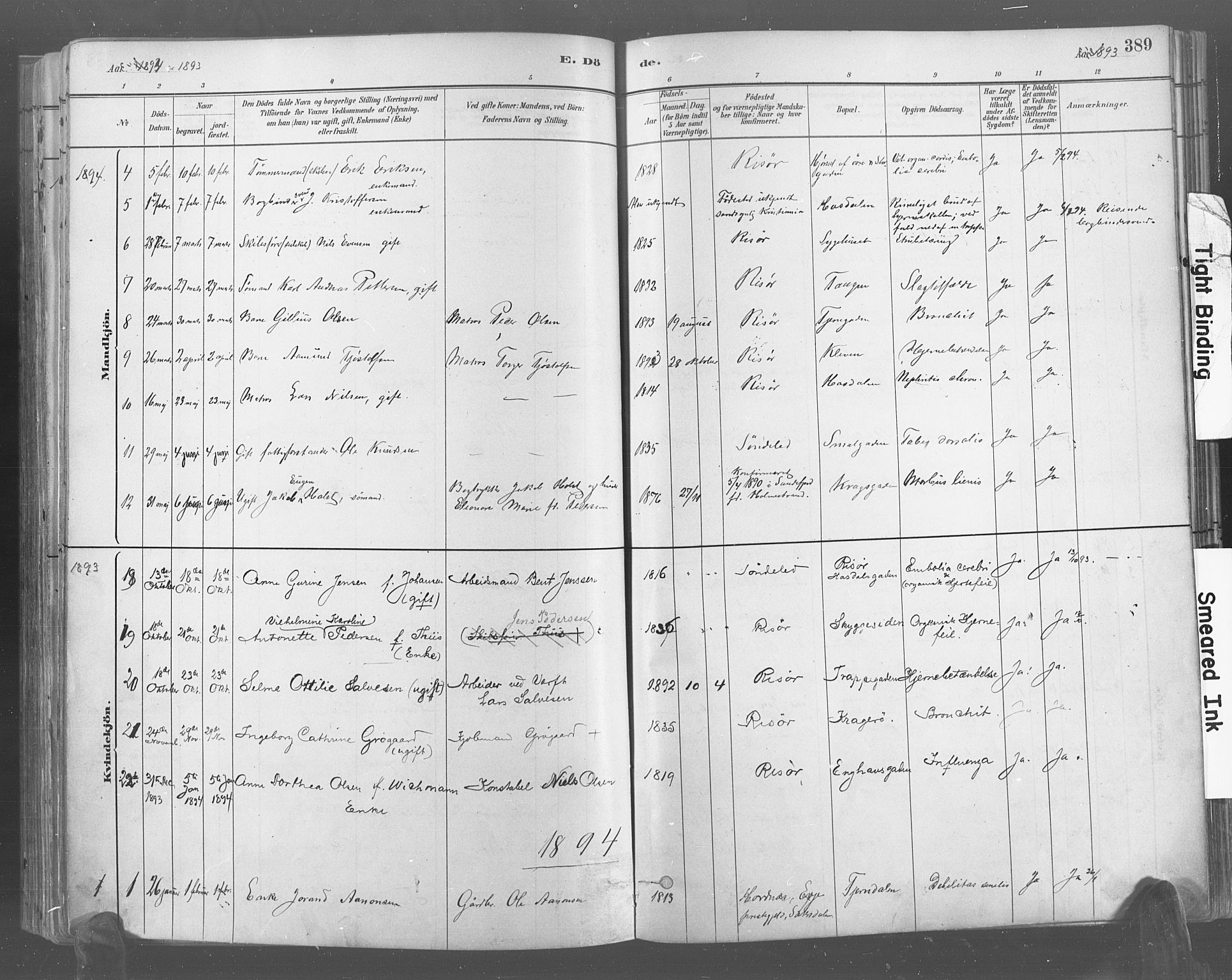 Risør sokneprestkontor, AV/SAK-1111-0035/F/Fa/L0005: Parish register (official) no. A 5, 1883-1895, p. 389