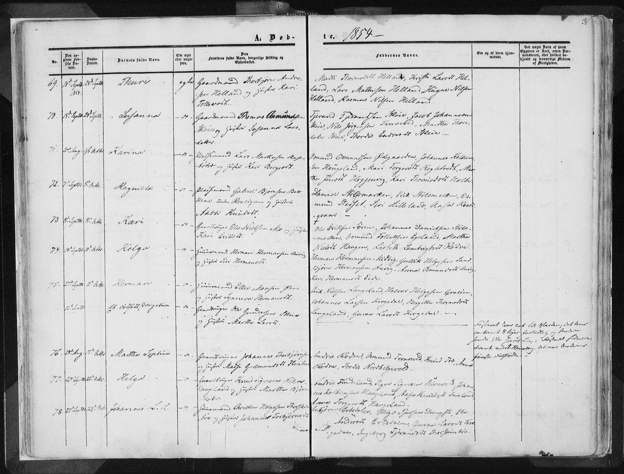 Vikedal sokneprestkontor, SAST/A-101840/01/IV: Parish register (official) no. A 6.1, 1851-1867, p. 31