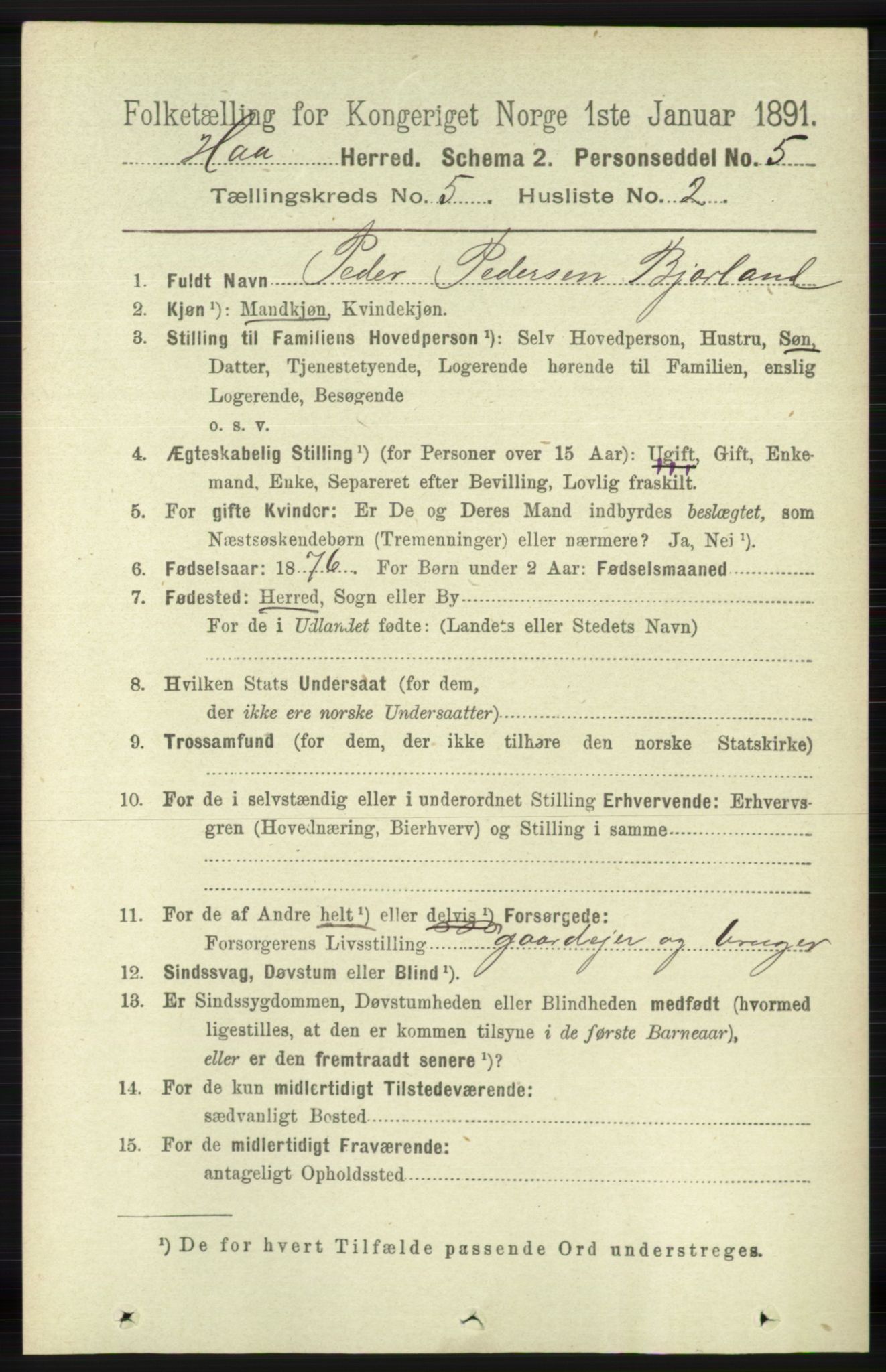 RA, 1891 census for 1119 Hå, 1891, p. 1352