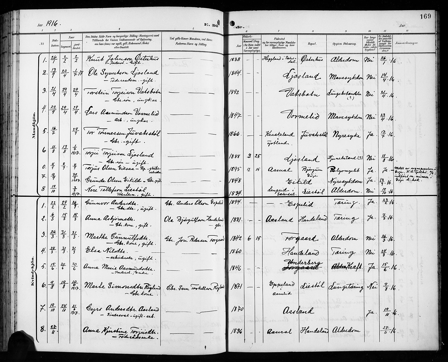 Åseral sokneprestkontor, AV/SAK-1111-0051/F/Fb/L0003: Parish register (copy) no. B 3, 1900-1919, p. 169