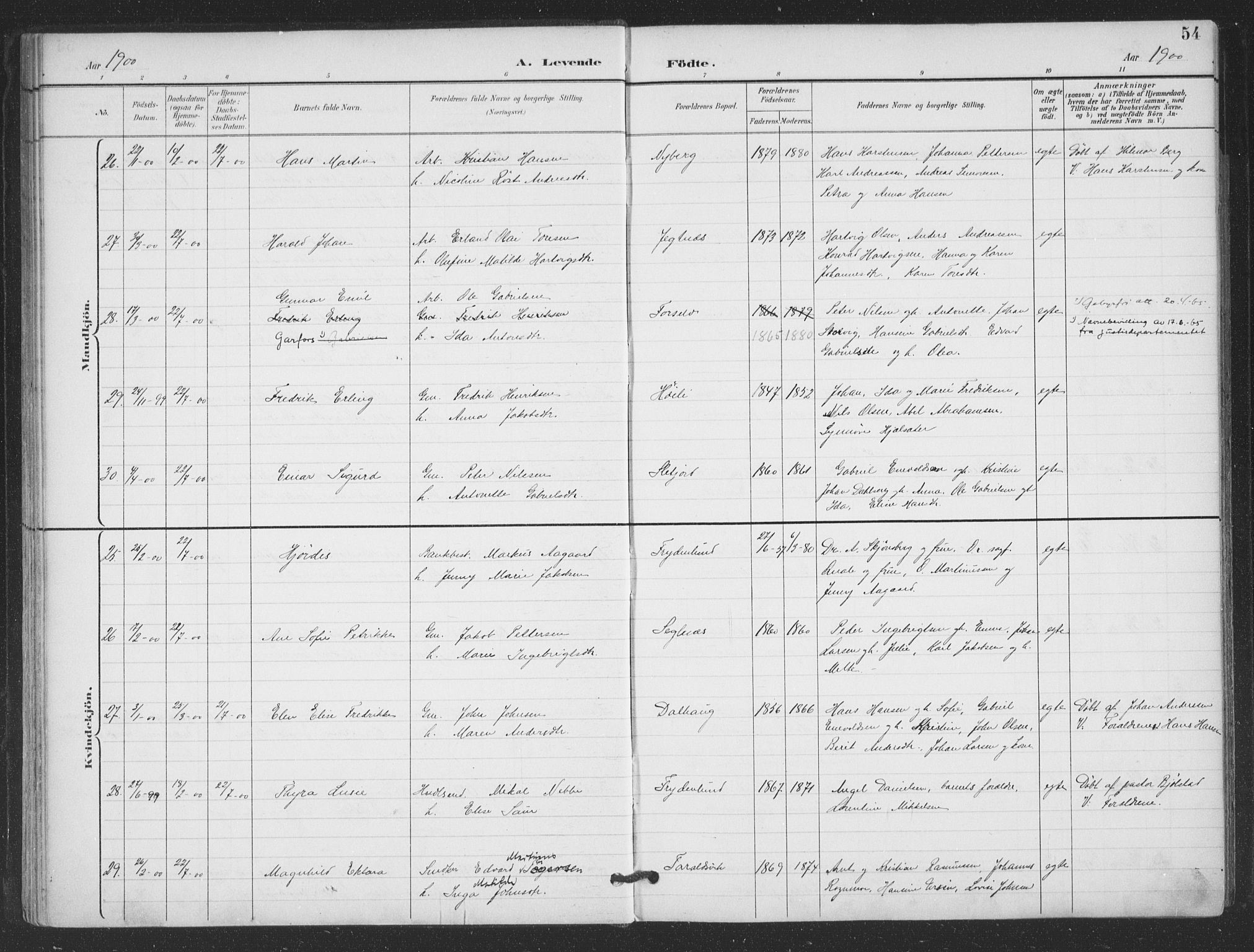 Ministerialprotokoller, klokkerbøker og fødselsregistre - Nordland, AV/SAT-A-1459/866/L0939: Parish register (official) no. 866A02, 1894-1906, p. 54