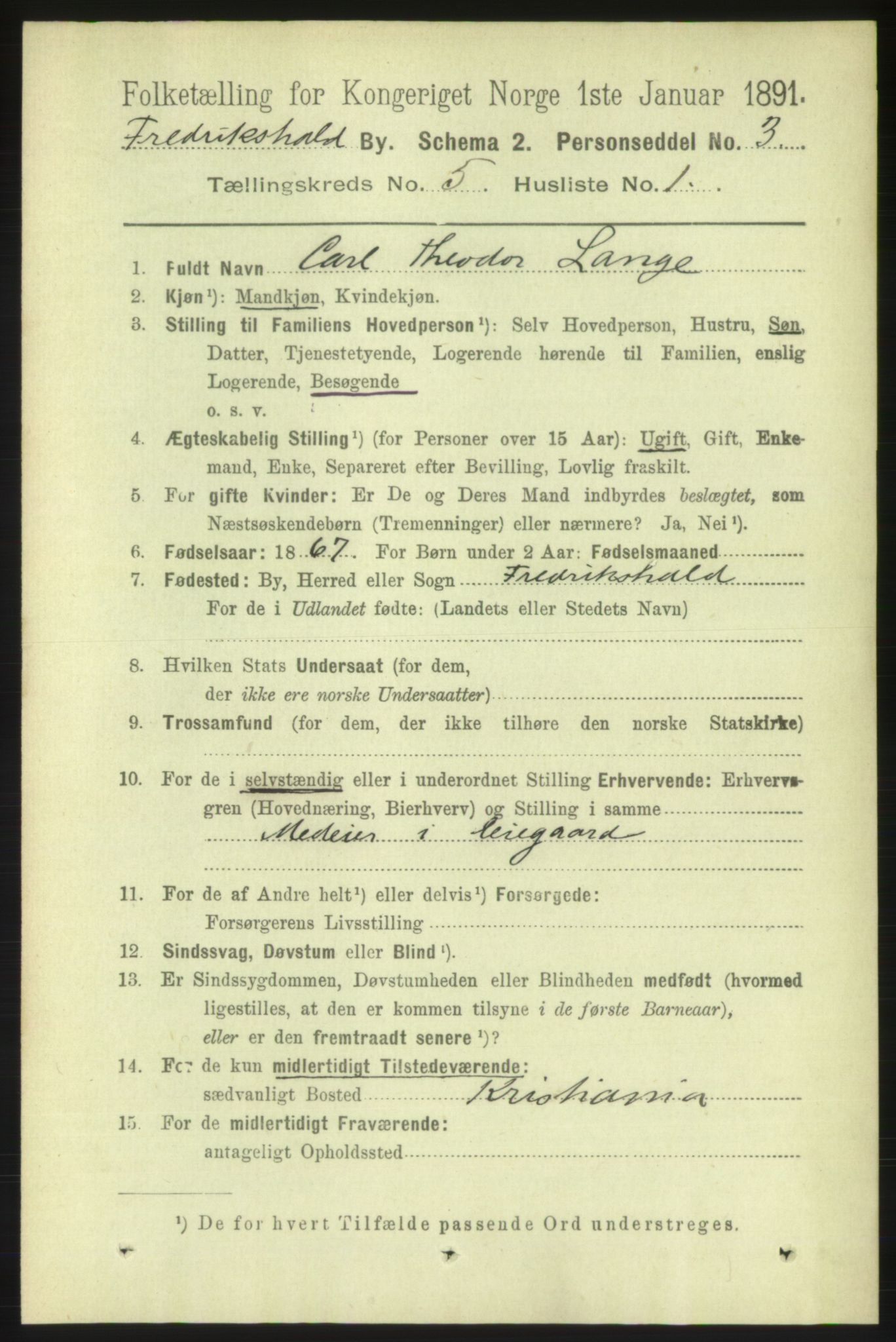 RA, 1891 census for 0101 Fredrikshald, 1891, p. 4054