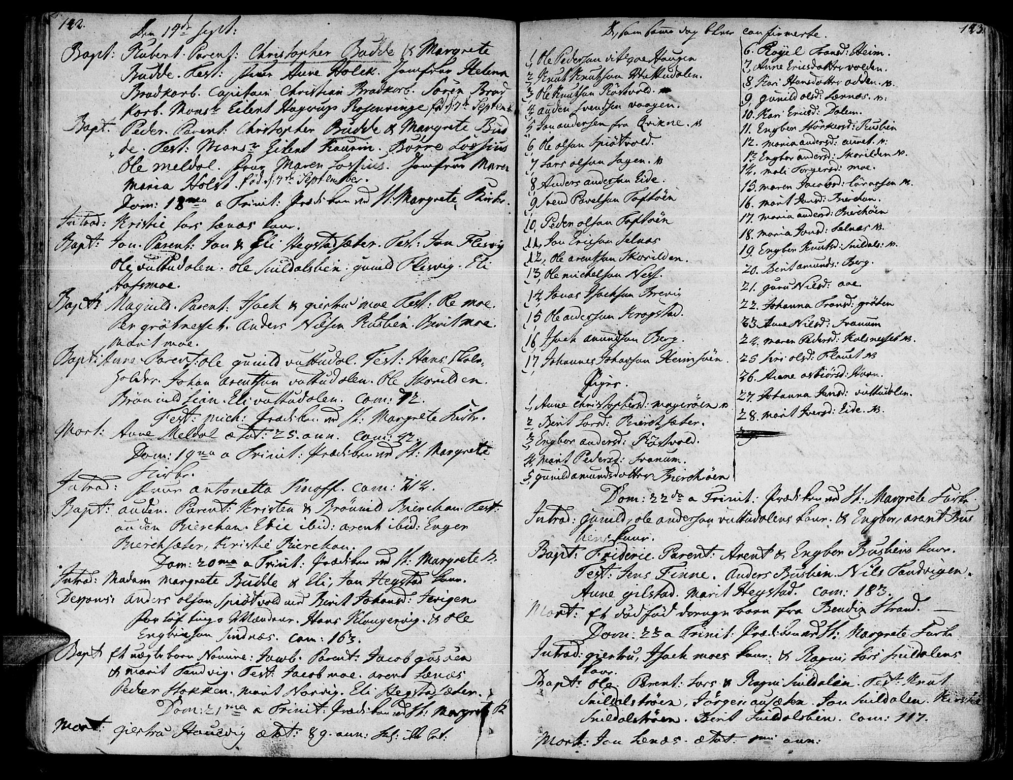 Ministerialprotokoller, klokkerbøker og fødselsregistre - Sør-Trøndelag, SAT/A-1456/630/L0489: Parish register (official) no. 630A02, 1757-1794, p. 142-143
