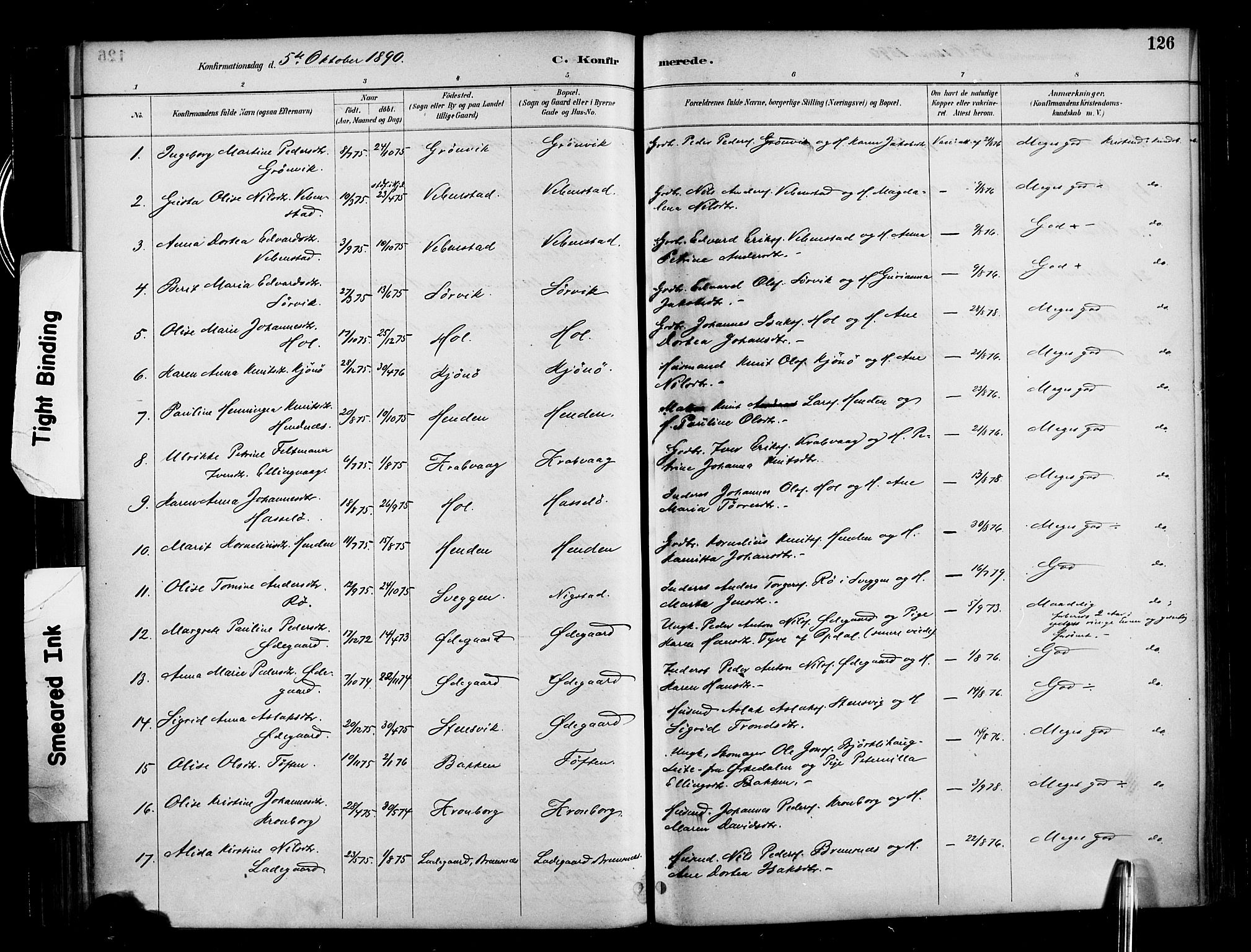 Ministerialprotokoller, klokkerbøker og fødselsregistre - Møre og Romsdal, AV/SAT-A-1454/569/L0819: Parish register (official) no. 569A05, 1885-1899, p. 126