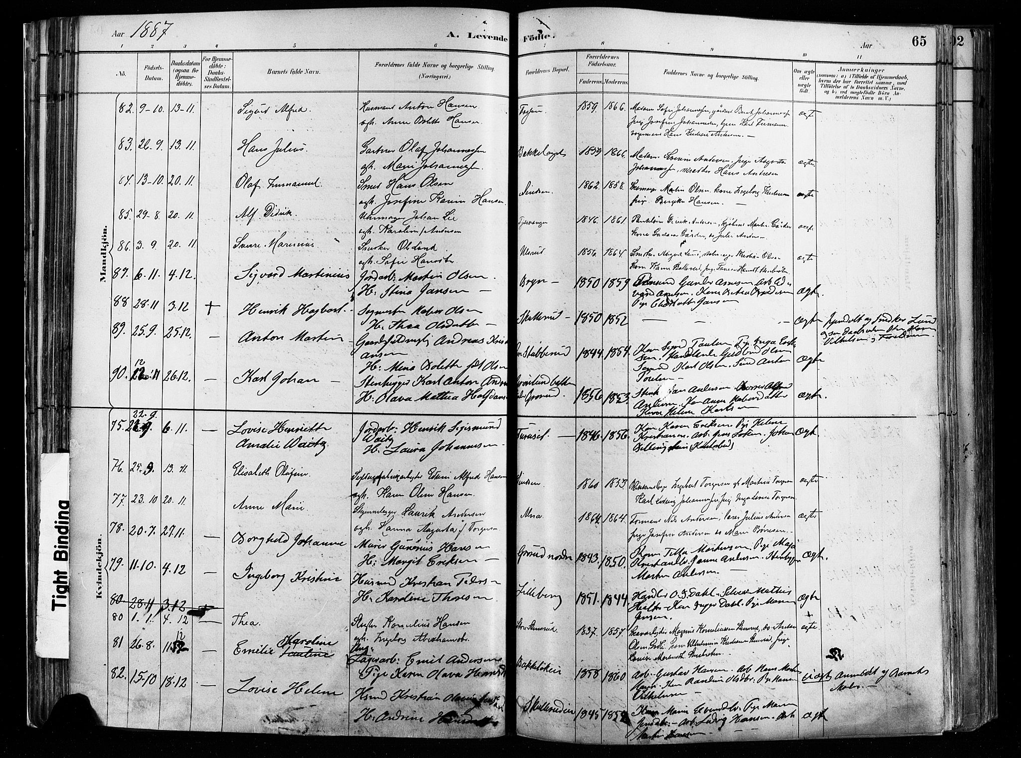 Østre Aker prestekontor Kirkebøker, AV/SAO-A-10840/F/Fa/L0008: Parish register (official) no. I 8, 1883-1894, p. 65