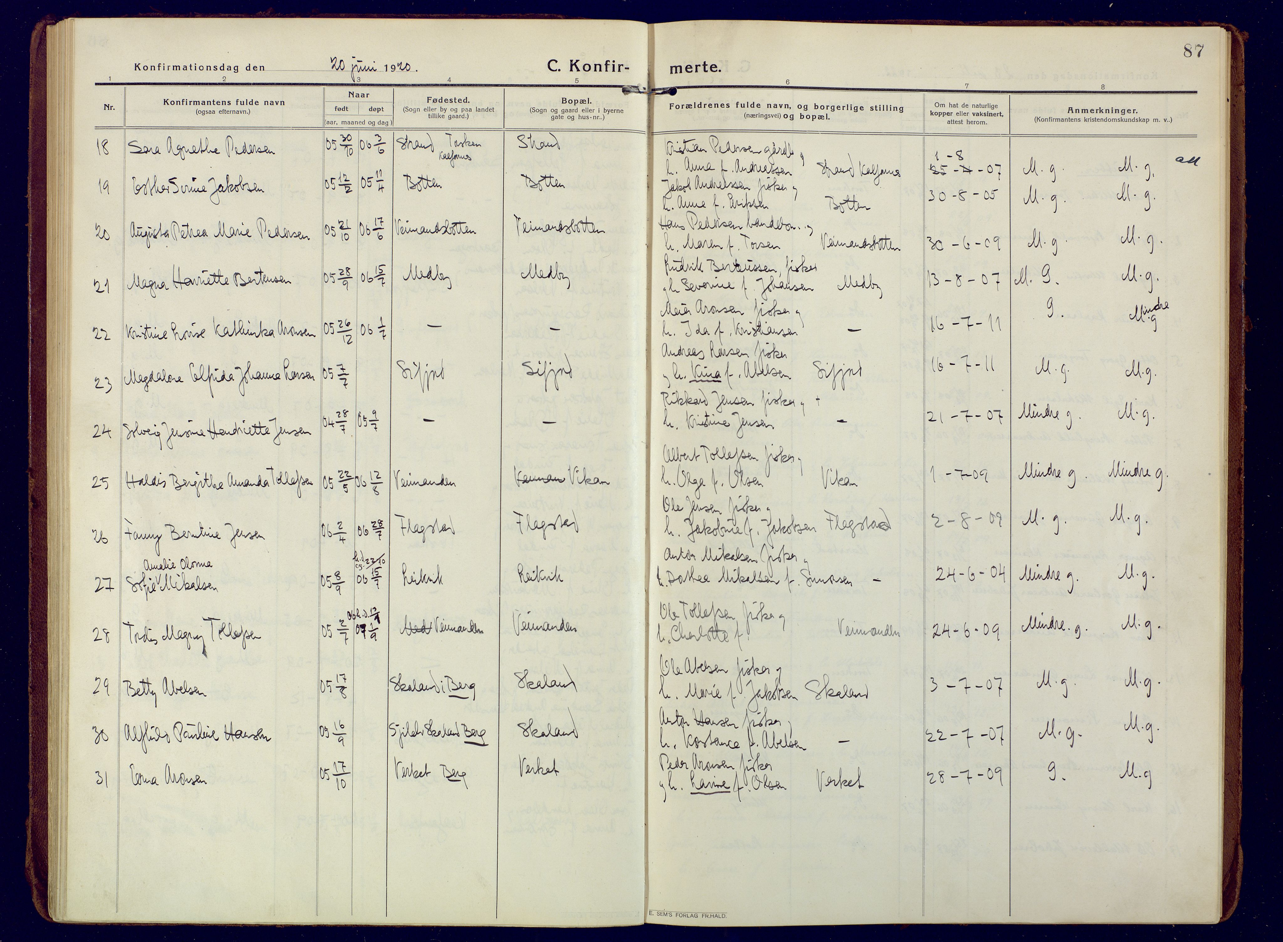 Berg sokneprestkontor, SATØ/S-1318/G/Ga/Gaa: Parish register (official) no. 10, 1916-1928, p. 87