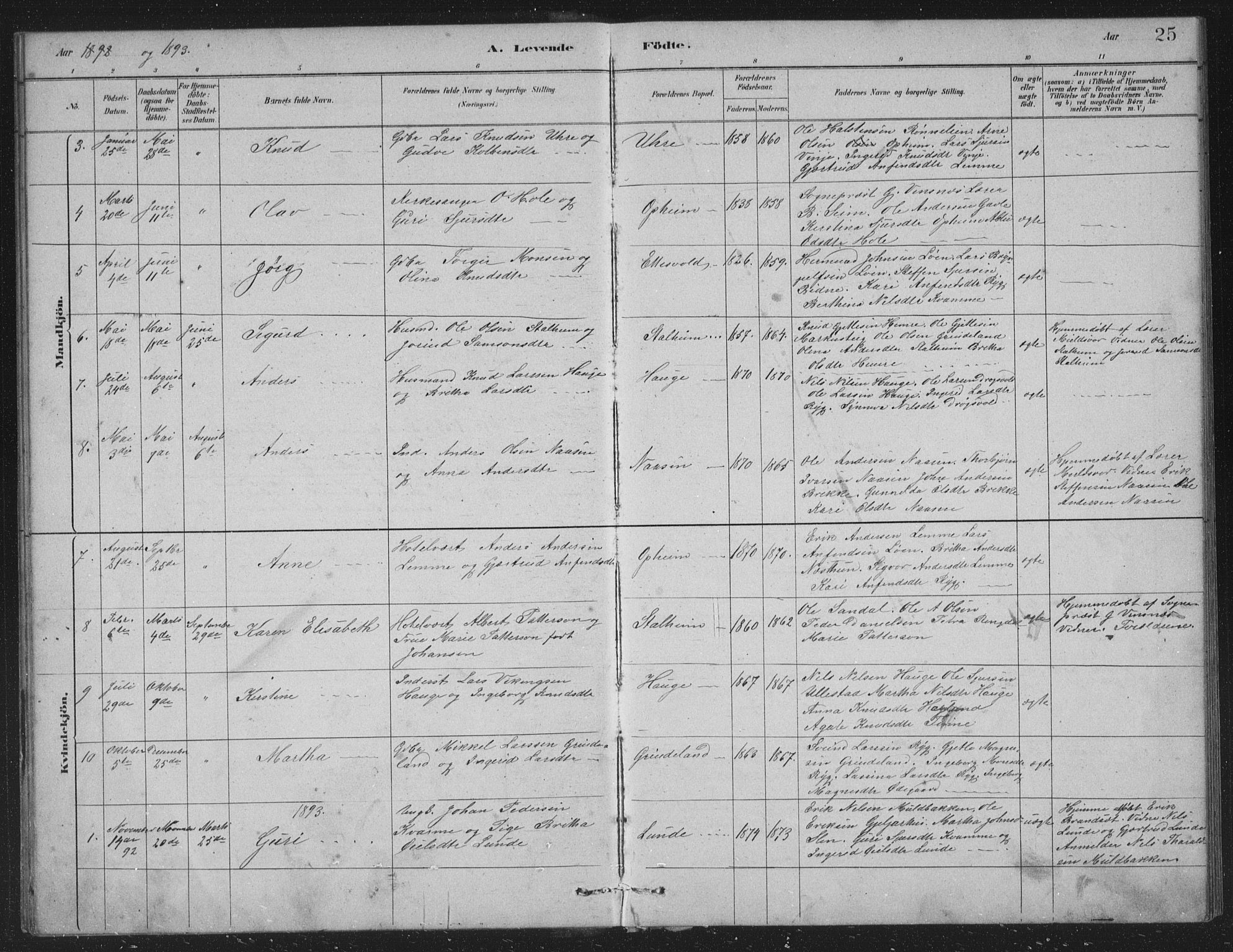 Vossestrand Sokneprestembete, AV/SAB-A-79101/H/Hab: Parish register (copy) no. A 2, 1880-1902, p. 25