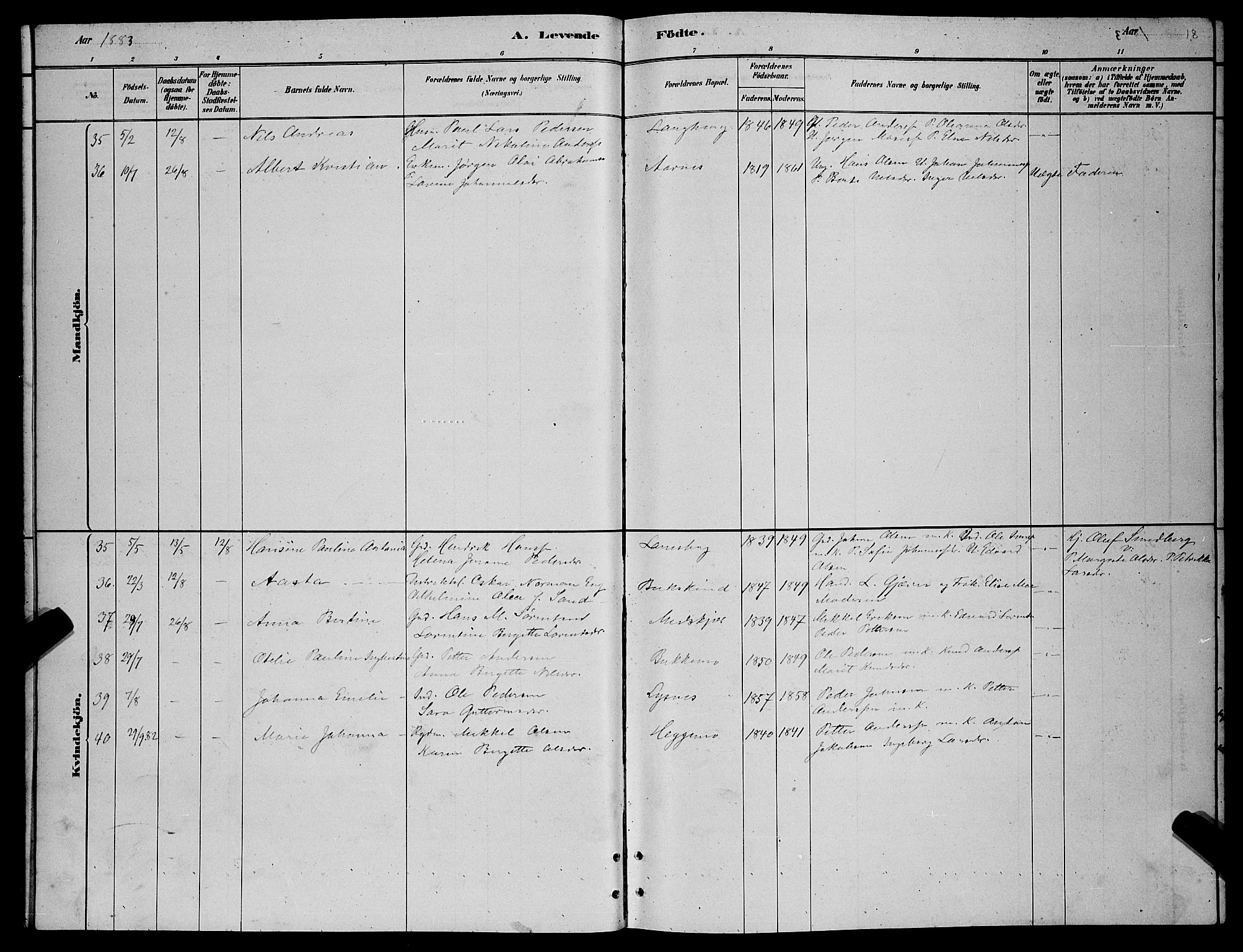 Lenvik sokneprestembete, SATØ/S-1310/H/Ha/Hab/L0006klokker: Parish register (copy) no. 6, 1881-1889, p. 18