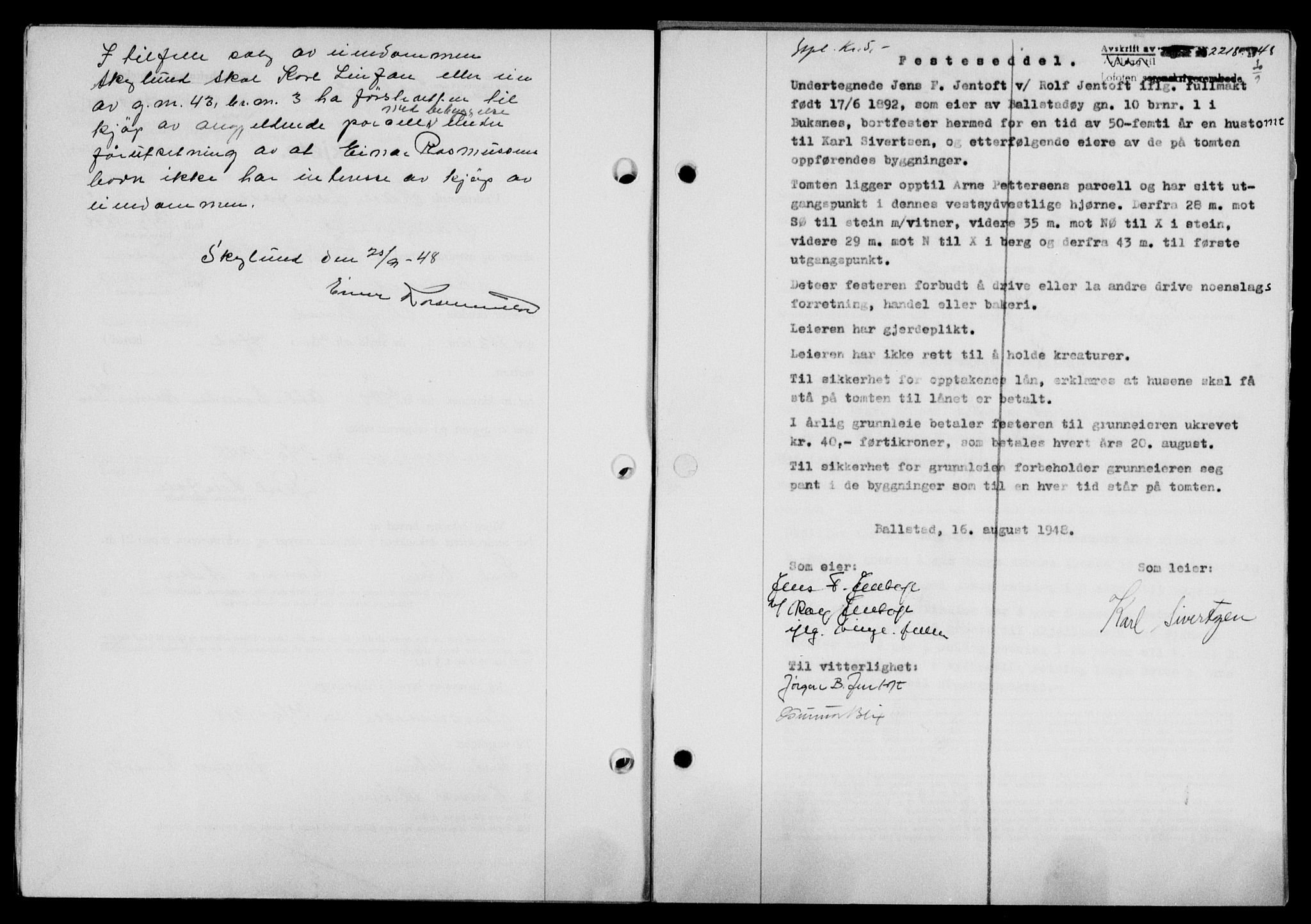 Lofoten sorenskriveri, SAT/A-0017/1/2/2C/L0019a: Mortgage book no. 19a, 1948-1948, Diary no: : 2218/1948