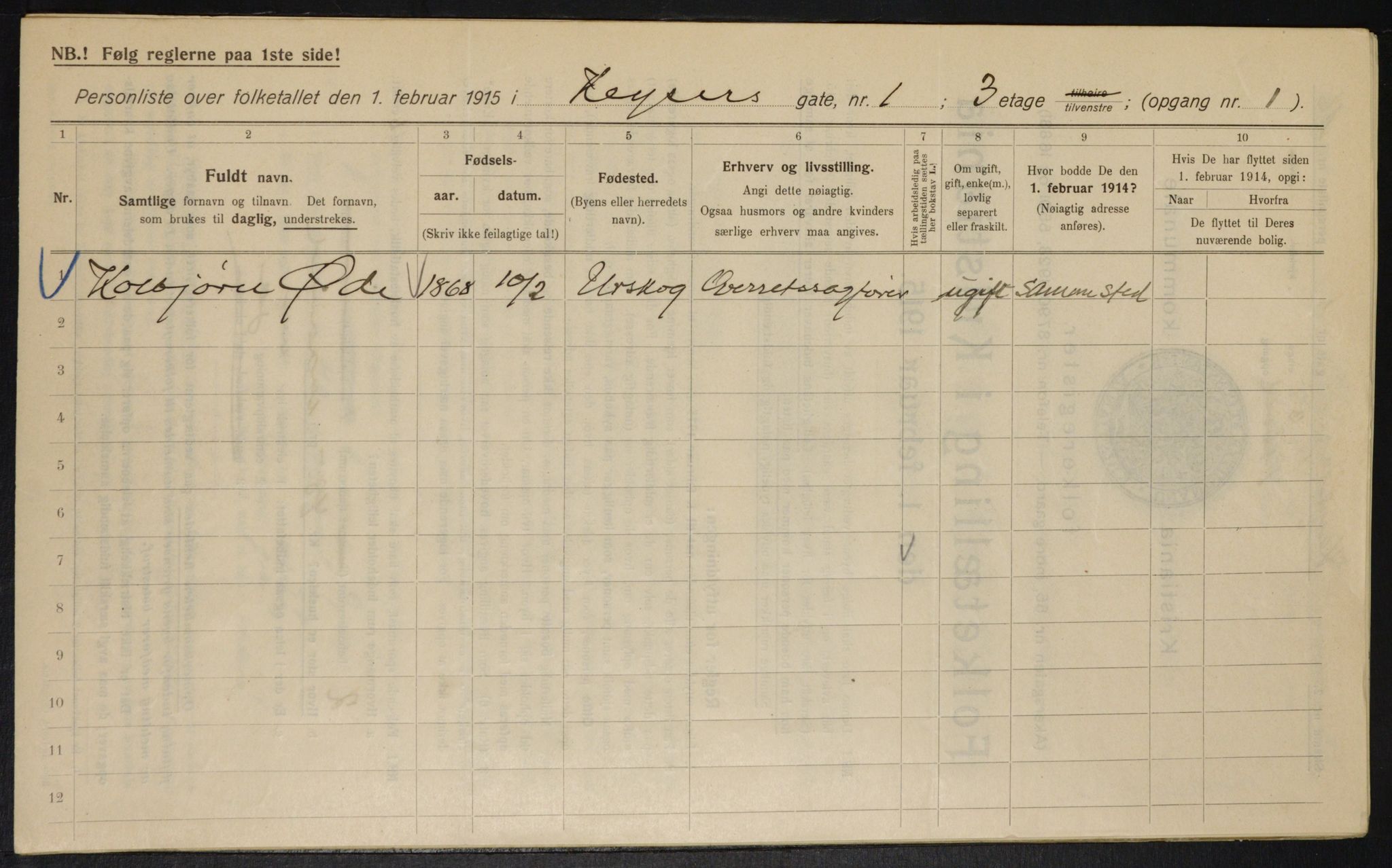 OBA, Municipal Census 1915 for Kristiania, 1915, p. 48712