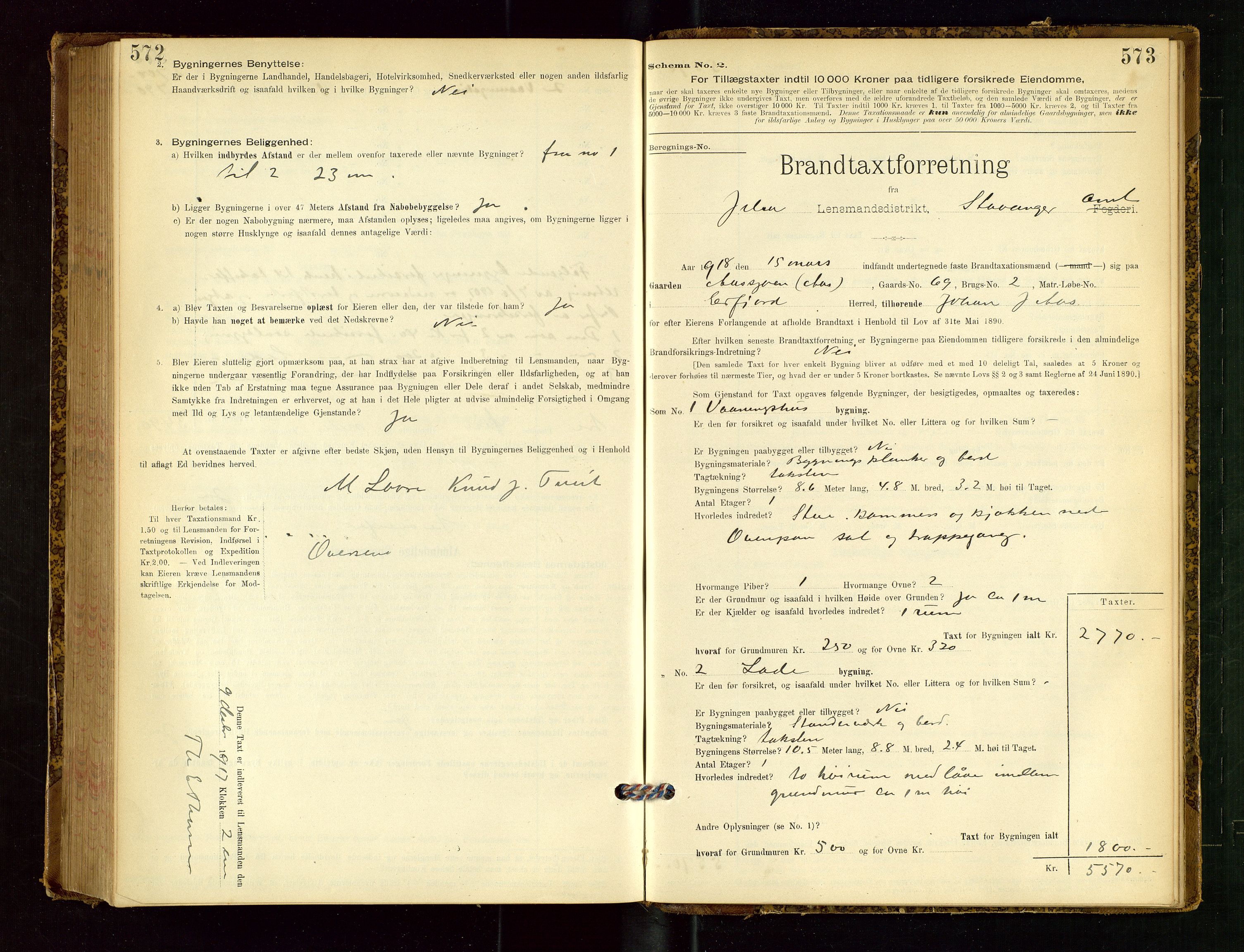 Jelsa lensmannskontor, SAST/A-100360/Gob/L0001: "Brandtaxationsprotocol", 1895-1918, p. 572-573