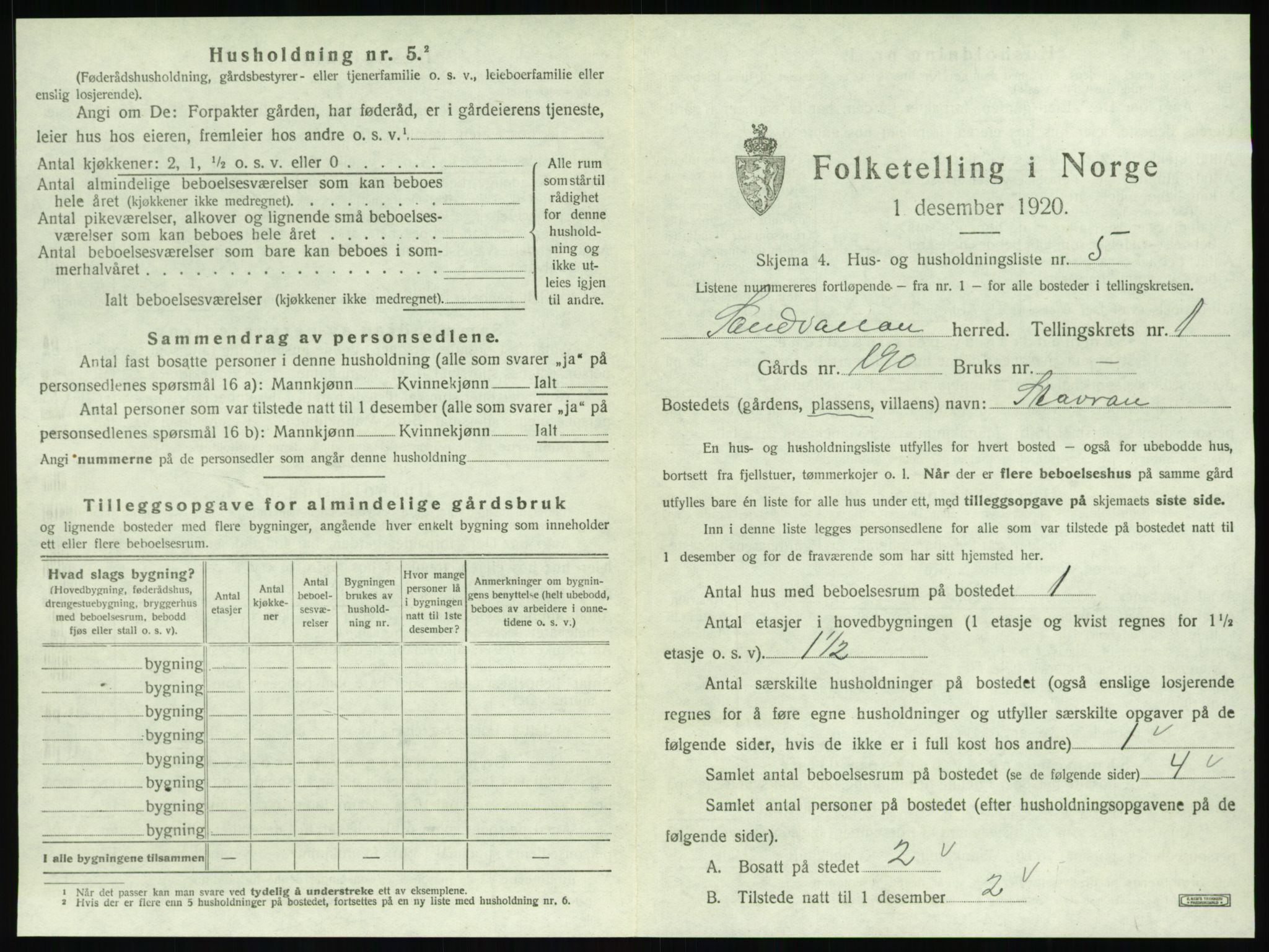 SAT, 1920 census for Sandvollan, 1920, p. 33