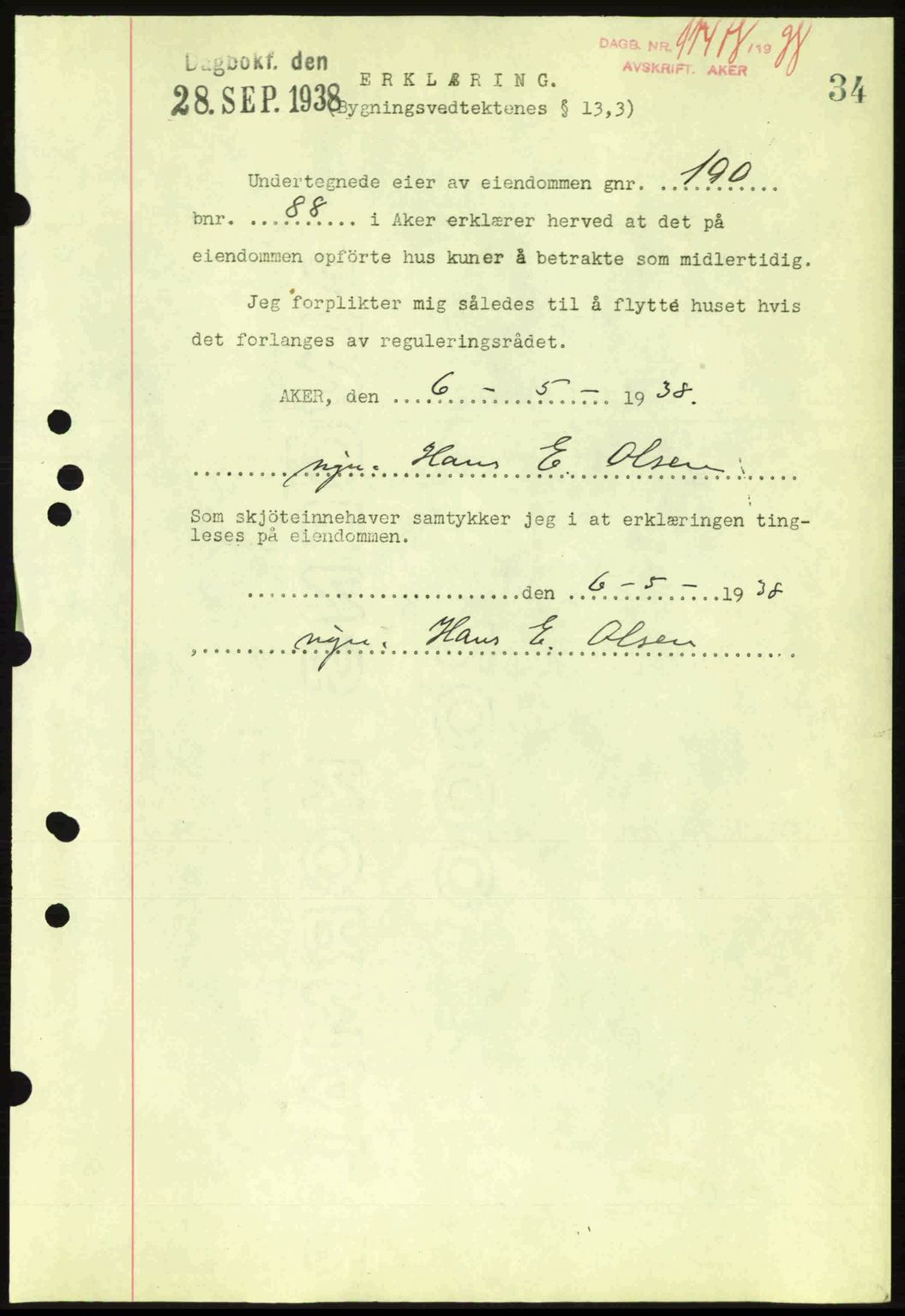 Aker herredsskriveri, SAO/A-10896/G/Gb/Gba/Gbab/L0025: Mortgage book no. A154-155, 1938-1938, Diary no: : 11478/1938