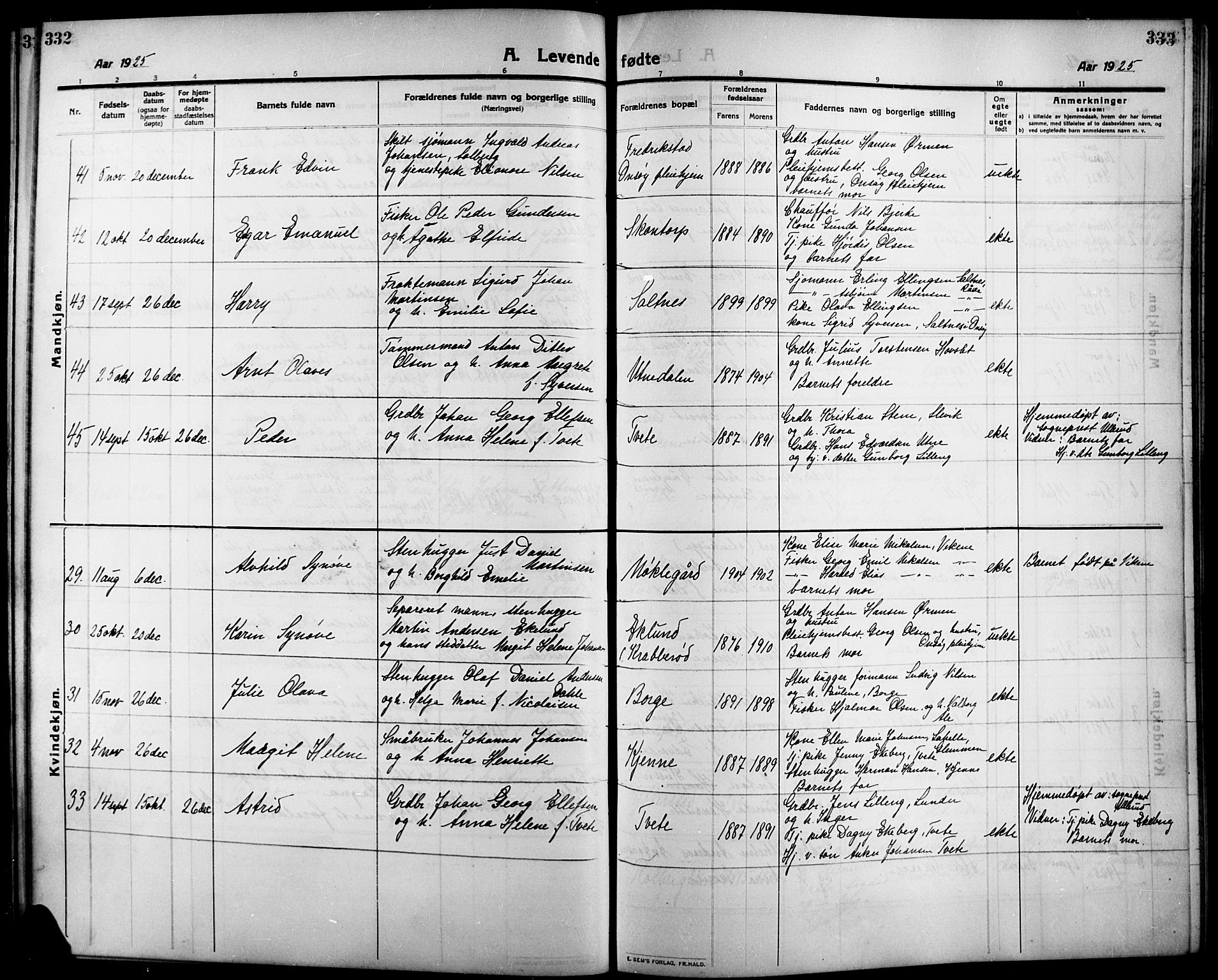Onsøy prestekontor Kirkebøker, AV/SAO-A-10914/G/Ga/L0003: Parish register (copy) no. I 3, 1910-1926, p. 332-333