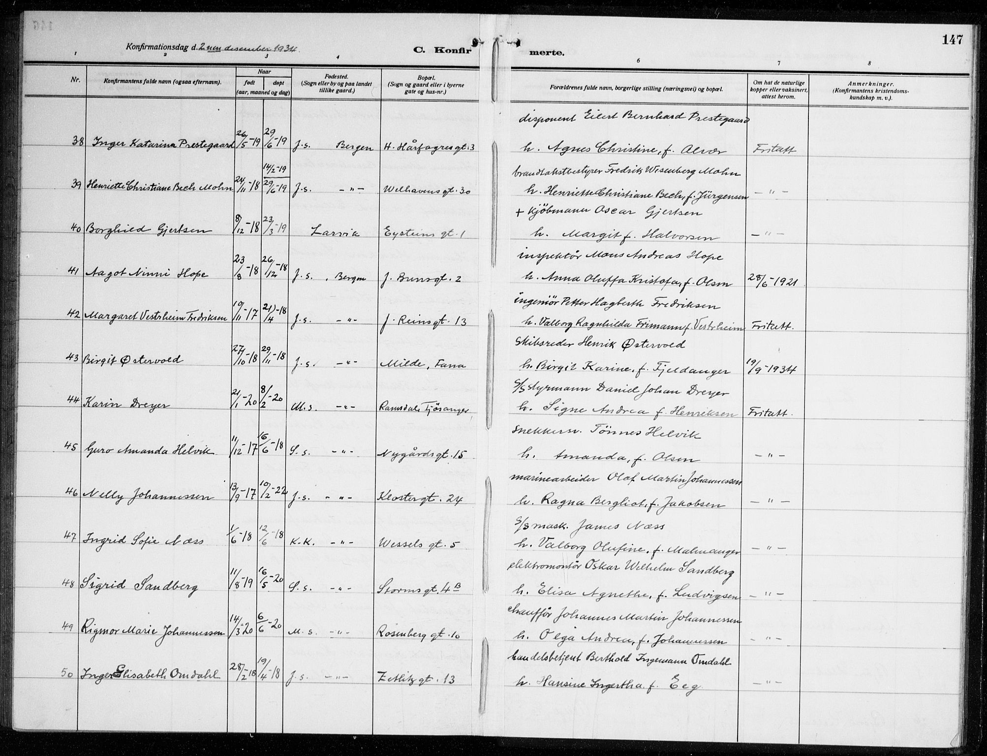 Johanneskirken sokneprestembete, SAB/A-76001/H/Haa/L0010: Parish register (official) no. C 3, 1925-1935, p. 147