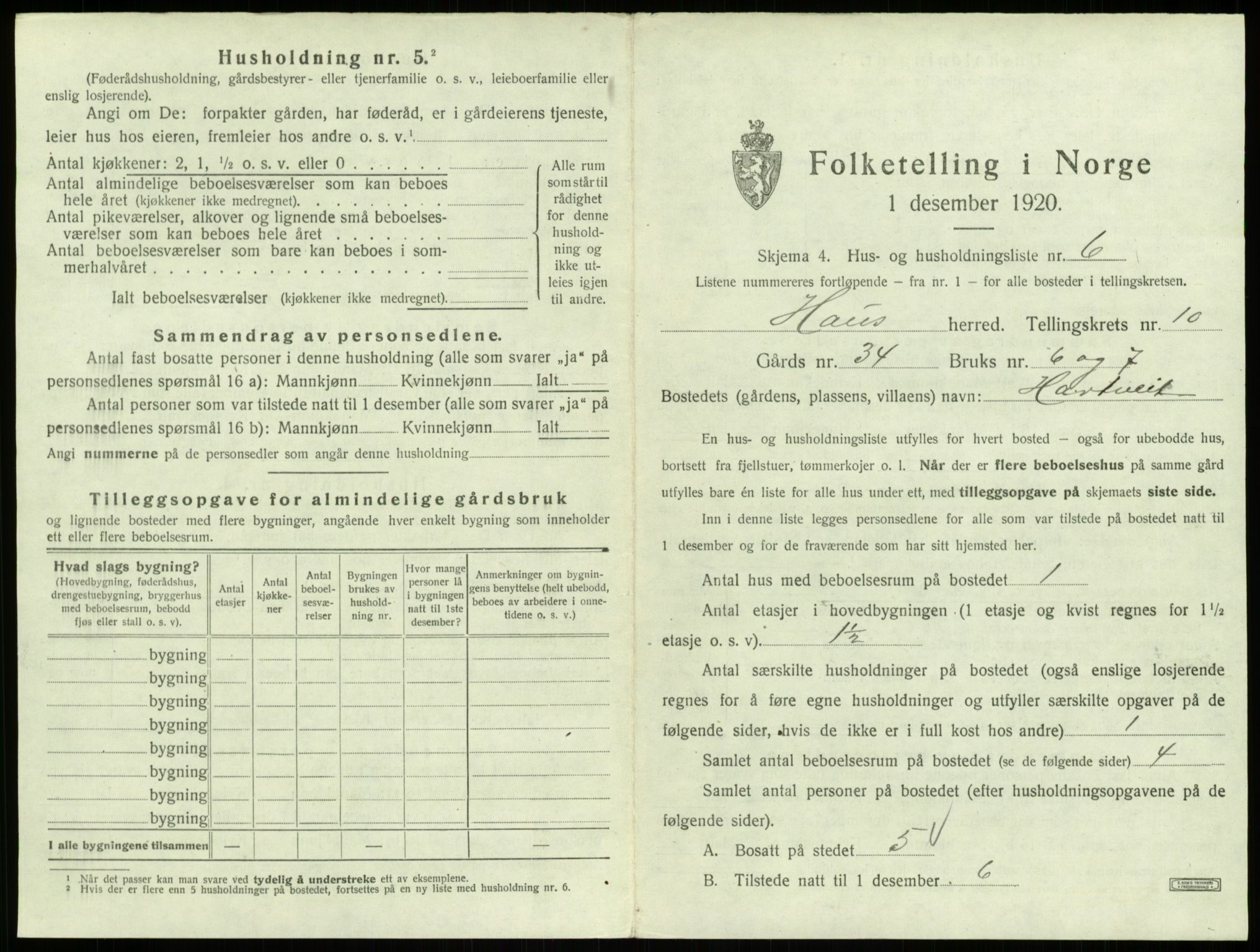 SAB, 1920 census for Haus, 1920, p. 738